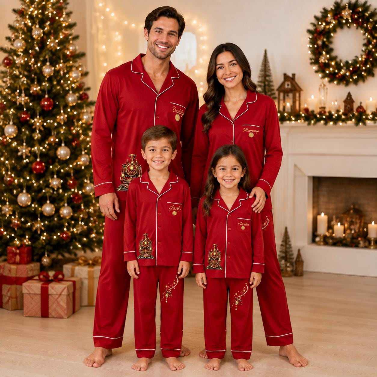 Personalized Family Christmas Pajamas North Pole Express Train PJs, Matching Family Sleepwear Set