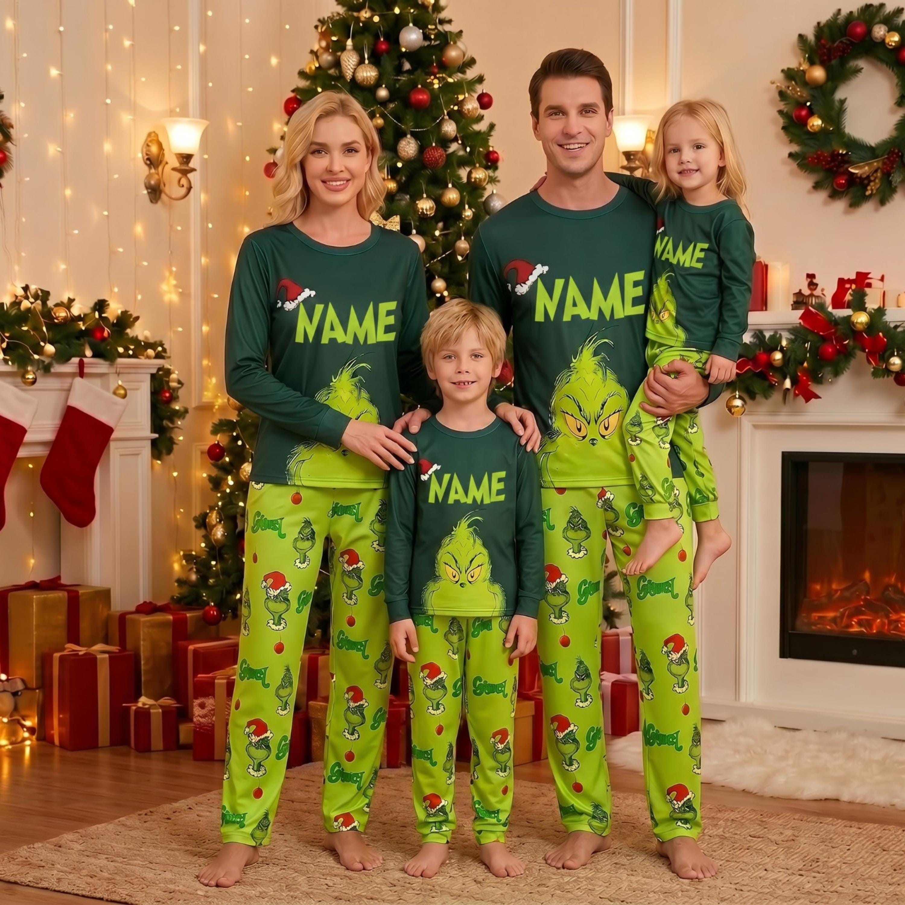 Personalized Christmas Pajamas, Green Grinch  Family Pajamas