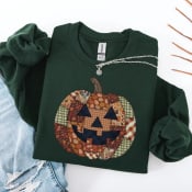 Faux Patchwork Pumpkin Thanksgiving Sweatshirt