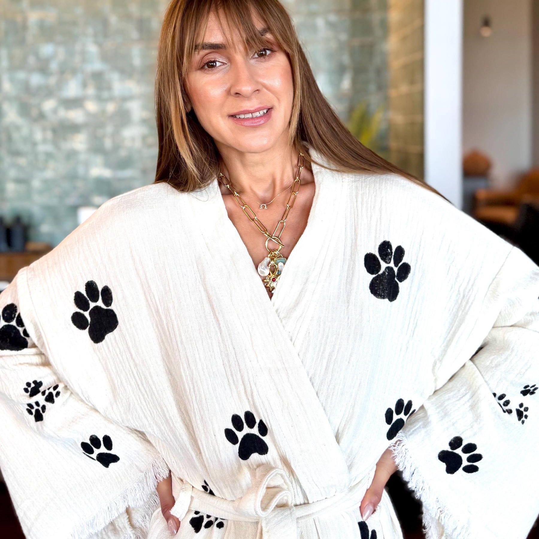 Hand-Painted Cat Organic Cotton Robe