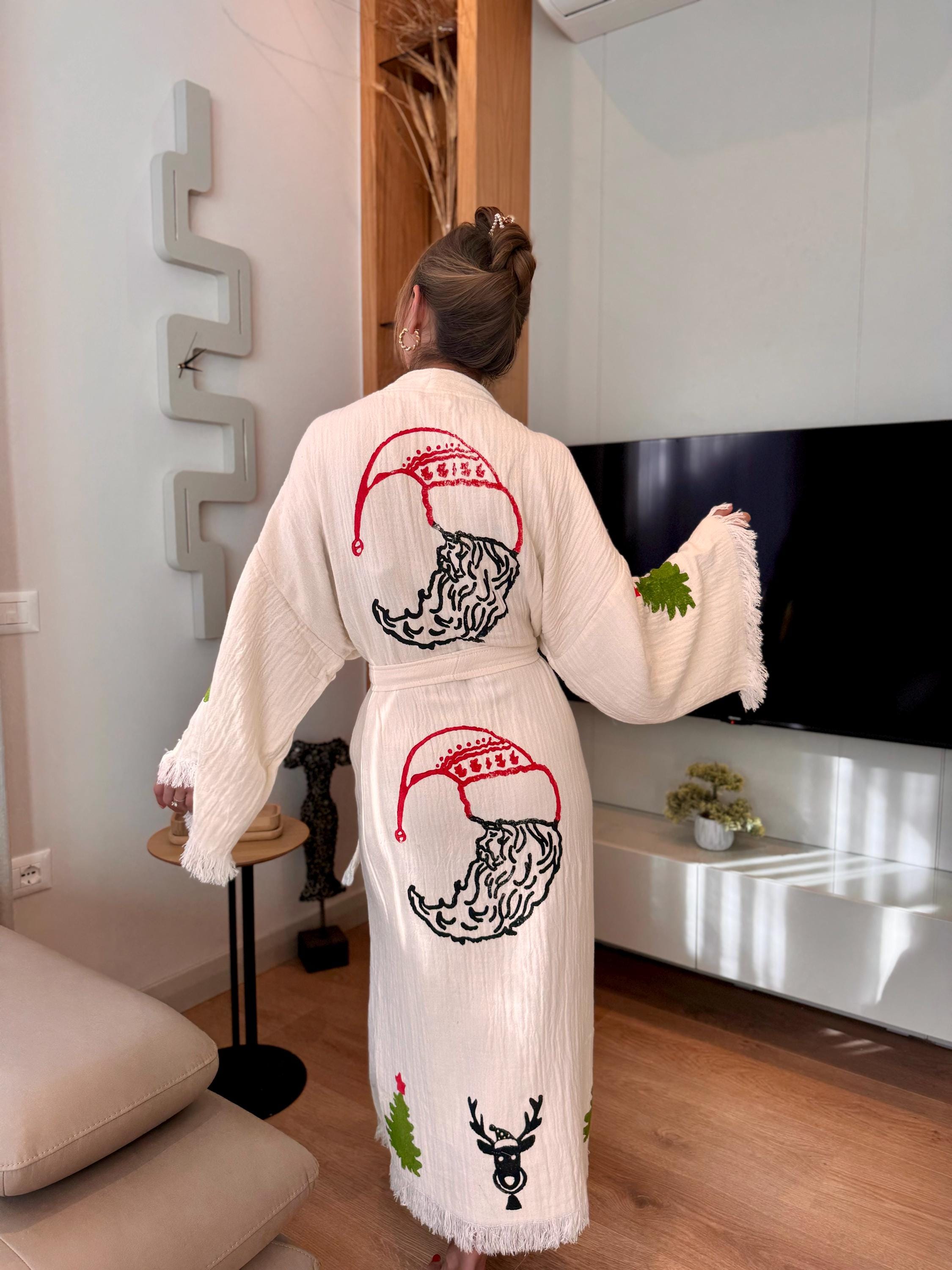 Hand Printed Santa Robe Christmas Loungewear