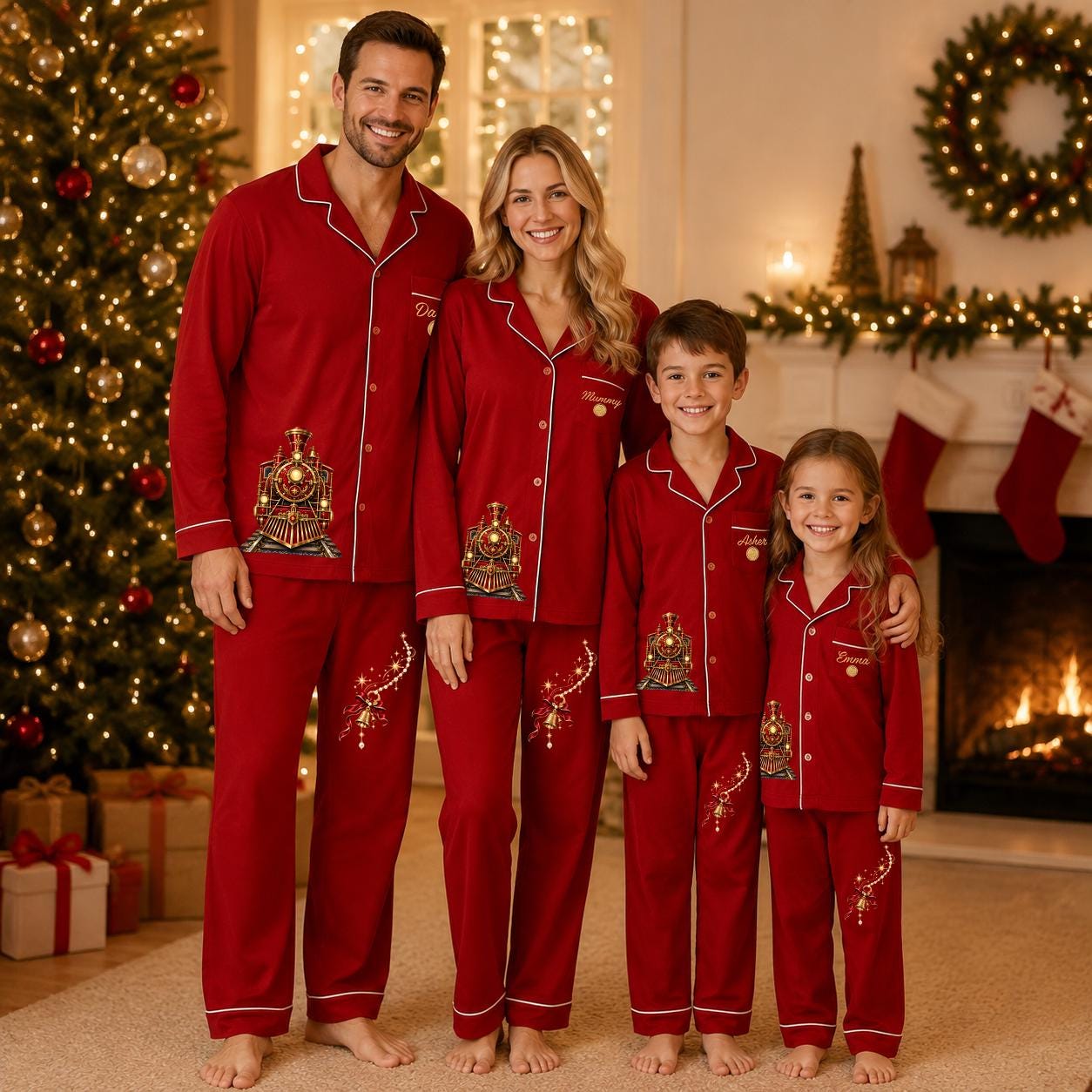 Personalized Family Christmas Pajamas North Pole Express Train PJs, Matching Family Sleepwear Set