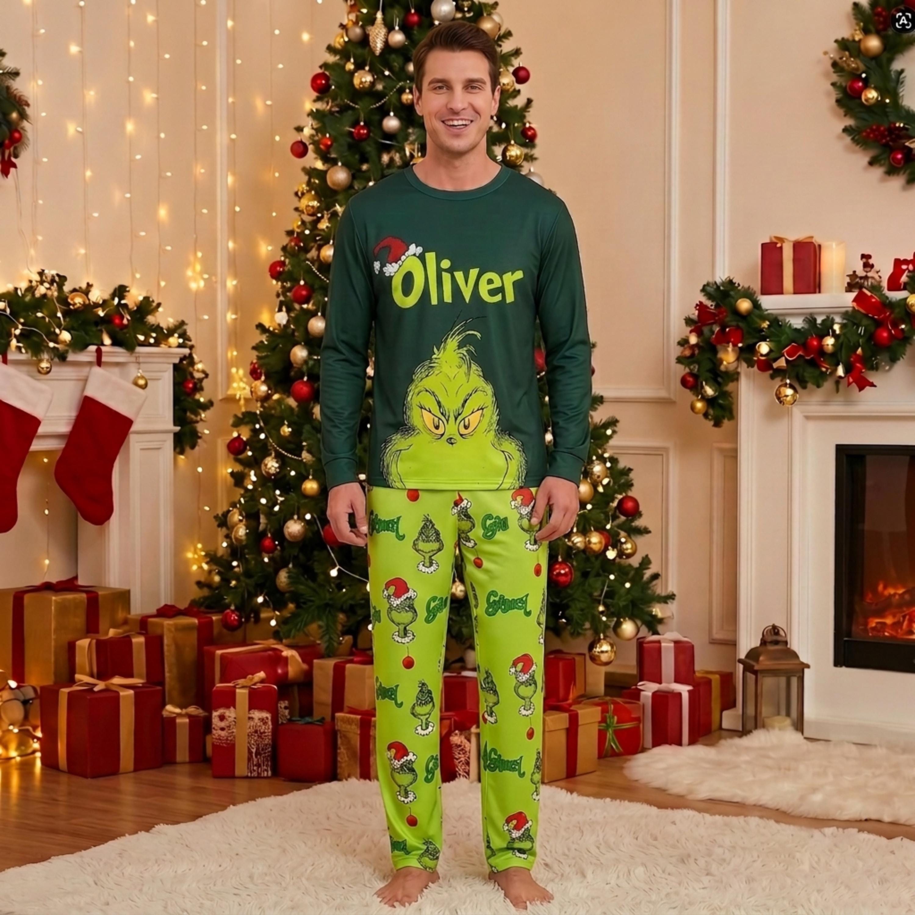 Personalized Christmas Pajamas, Green Grinch  Family Pajamas