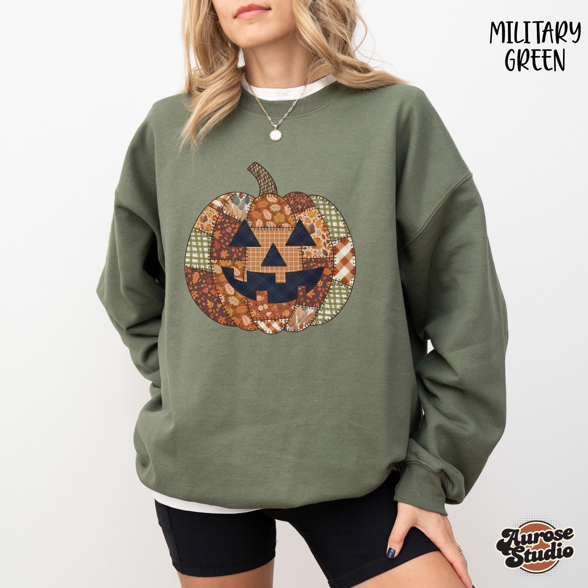 Faux Patchwork Pumpkin Thanksgiving Sweatshirt