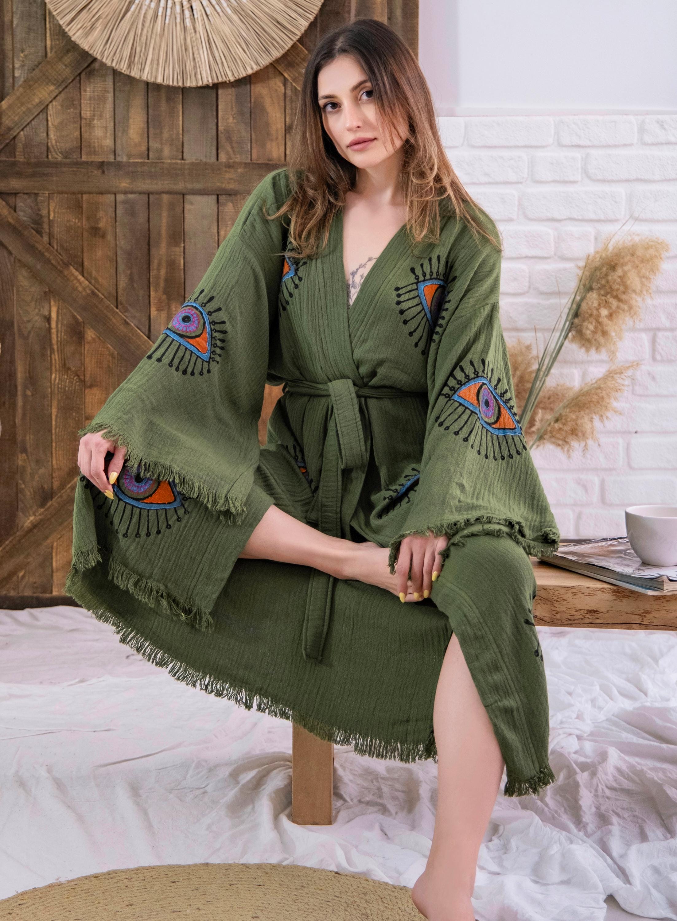 Evil Eye Muslin Cotton Kimono Robe-Colorful