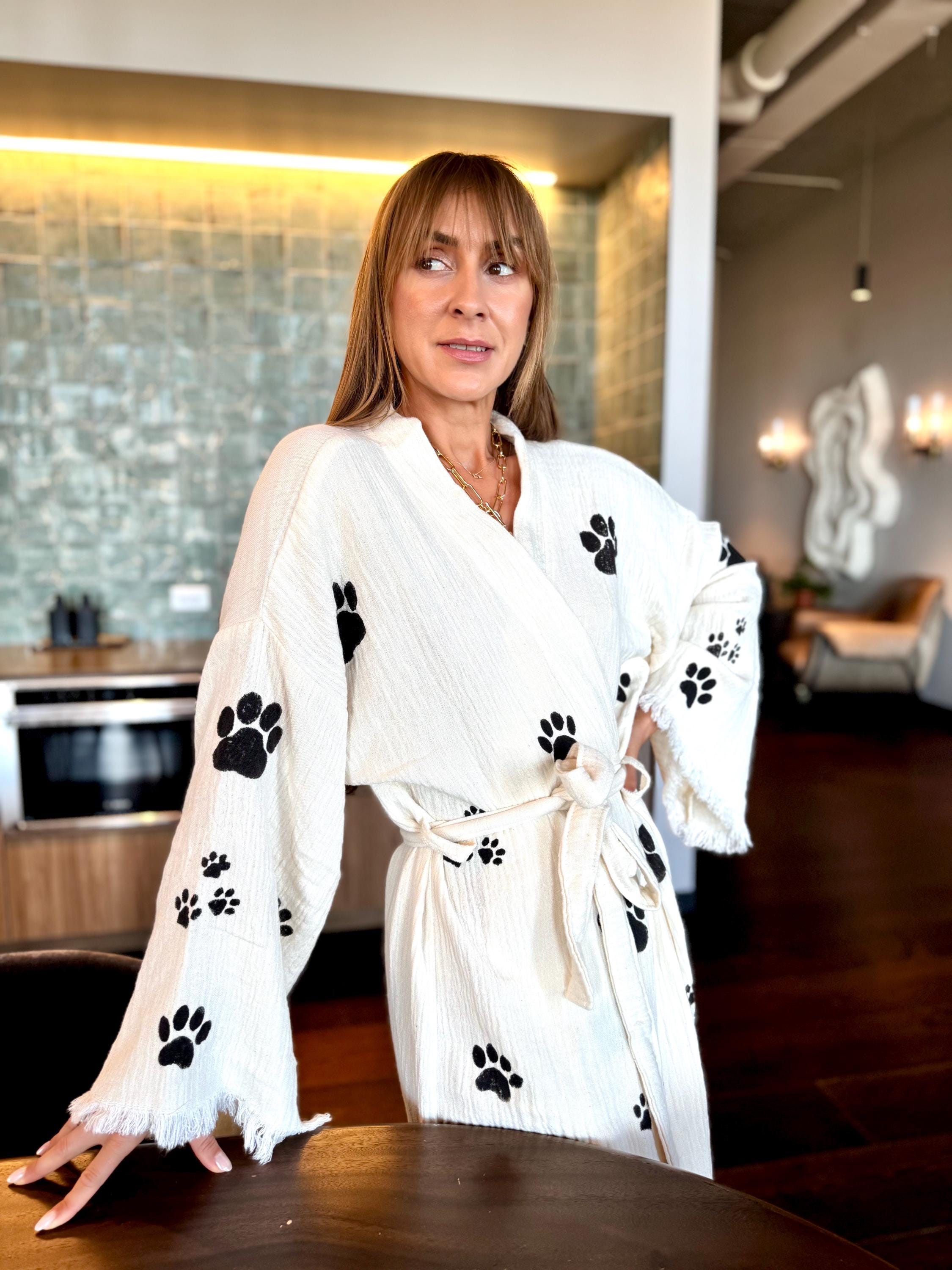 Hand-Painted Cat Organic Cotton Robe