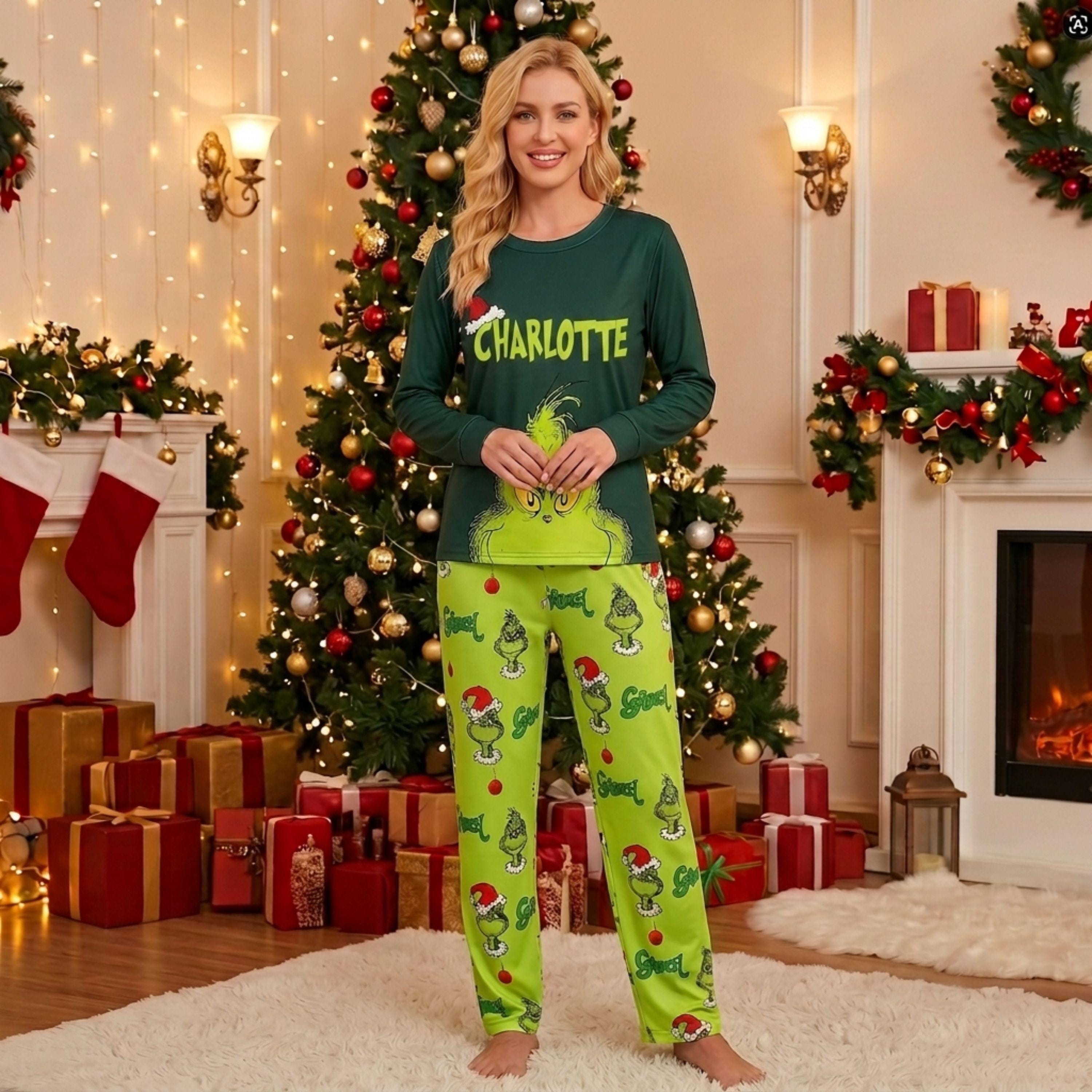 Personalized Christmas Pajamas, Green Grinch  Family Pajamas