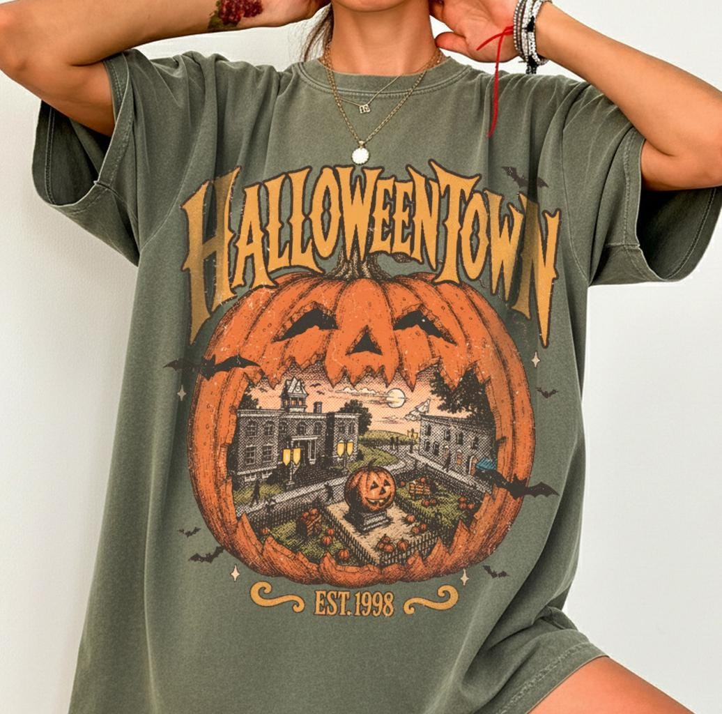 Vintage Halloween Town Graphic Tee, Retro Pumpkin Halloween Shirt, Cozy Fall Comfort Colors T-Shirt