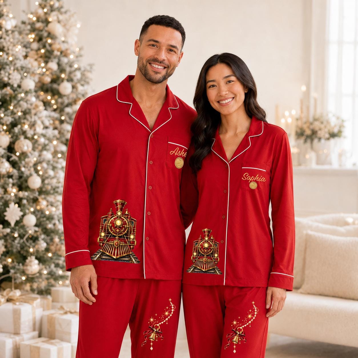 Personalized Family Christmas Pajamas North Pole Express Train PJs, Matching Family Sleepwear Set