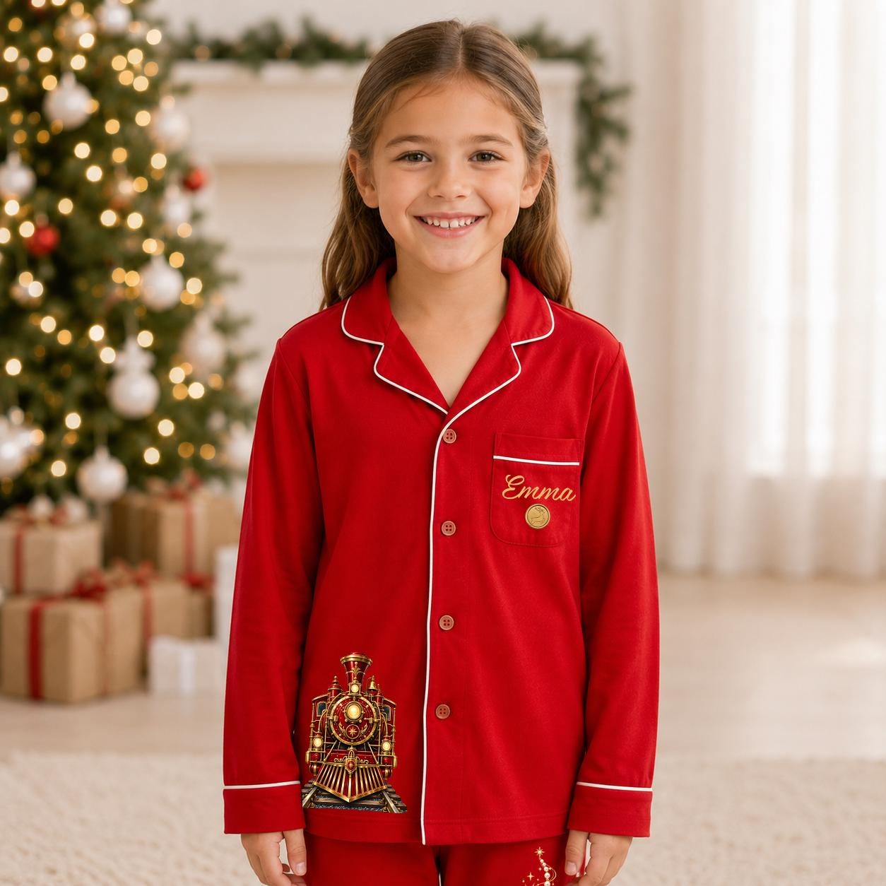 Personalized Family Christmas Pajamas North Pole Express Train PJs, Matching Family Sleepwear Set