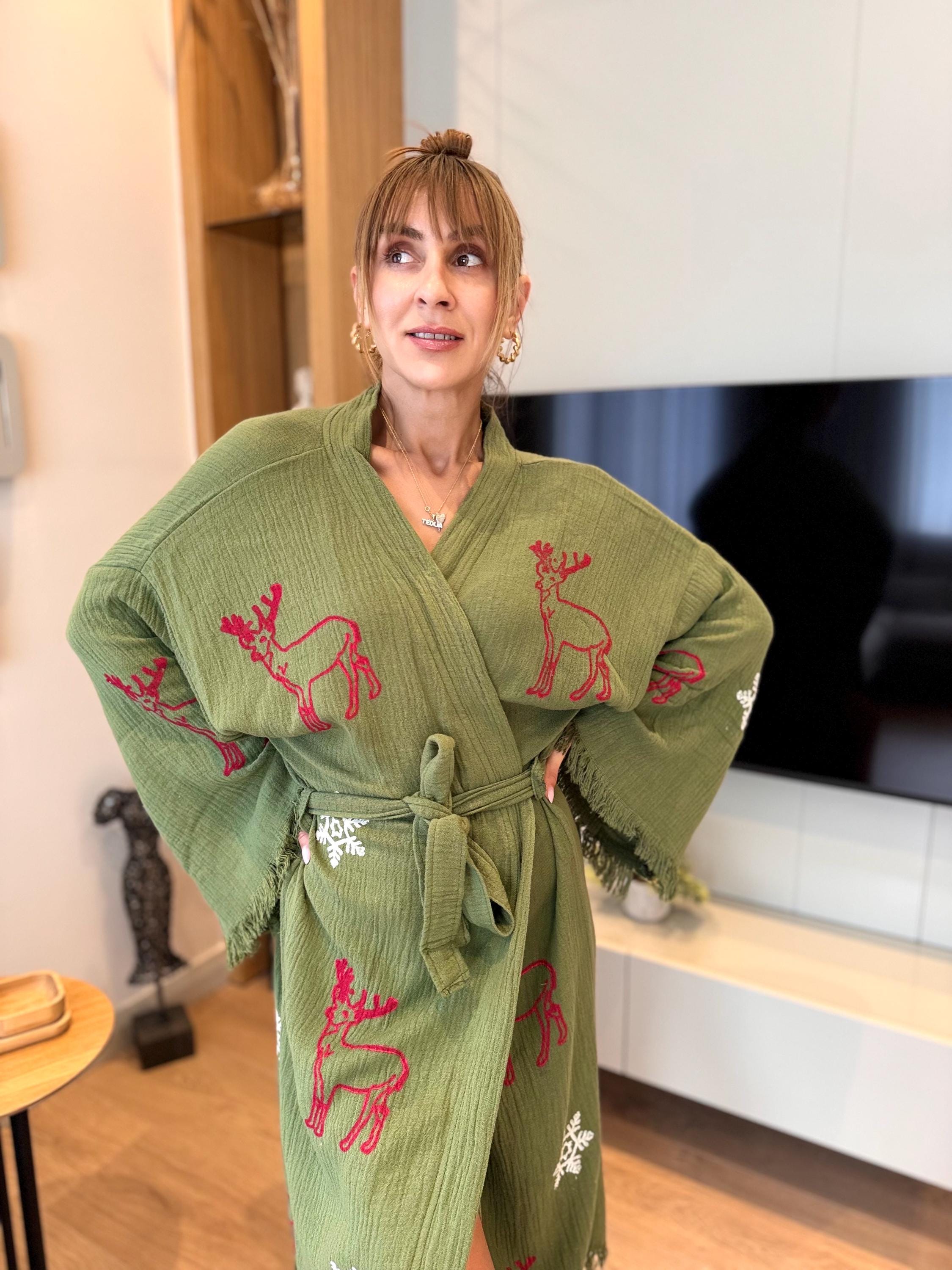 Hand Printed Santa Robe Christmas Loungewear