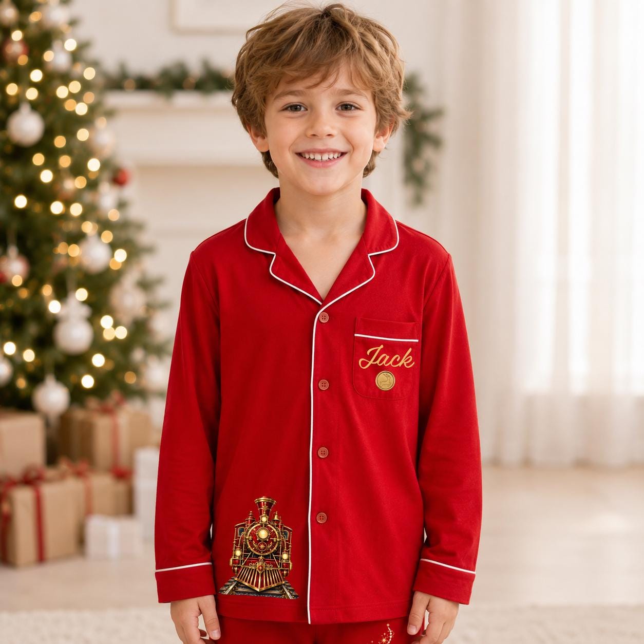 Personalized Family Christmas Pajamas North Pole Express Train PJs, Matching Family Sleepwear Set