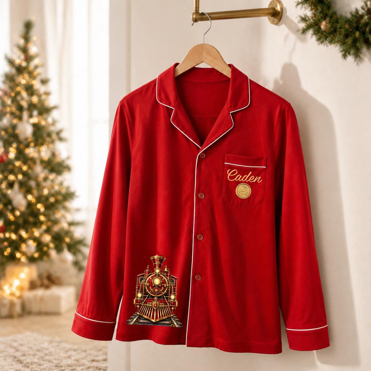 Personalized Family Christmas Pajamas North Pole Express Train PJs, Matching Family Sleepwear Set