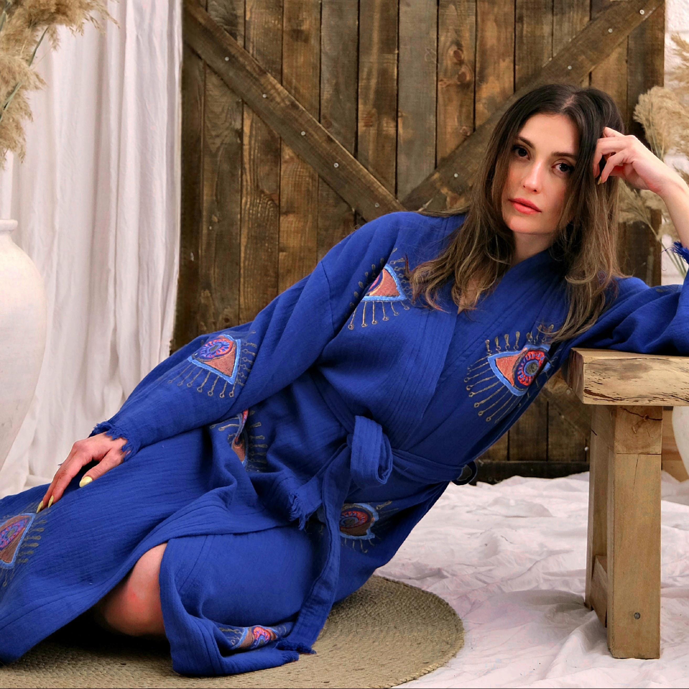 Evil Eye Muslin Cotton Kimono Robe-Colorful