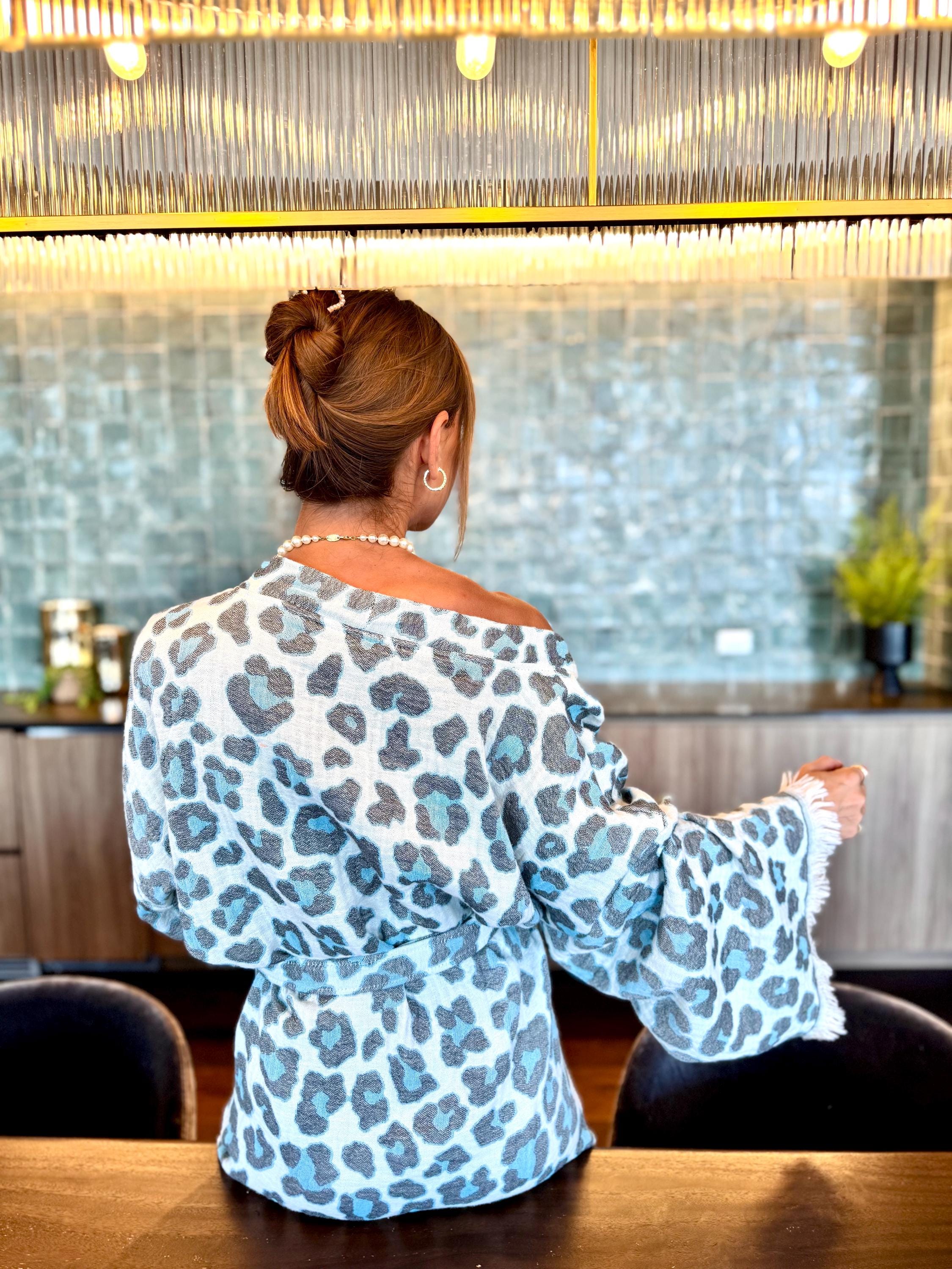 Long Fringe Cotton Boho Leopard Print Kimono Robe