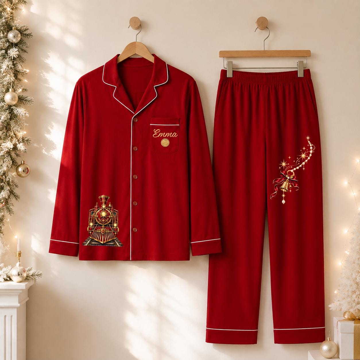 Personalized Family Christmas Pajamas North Pole Express Train PJs, Matching Family Sleepwear Set