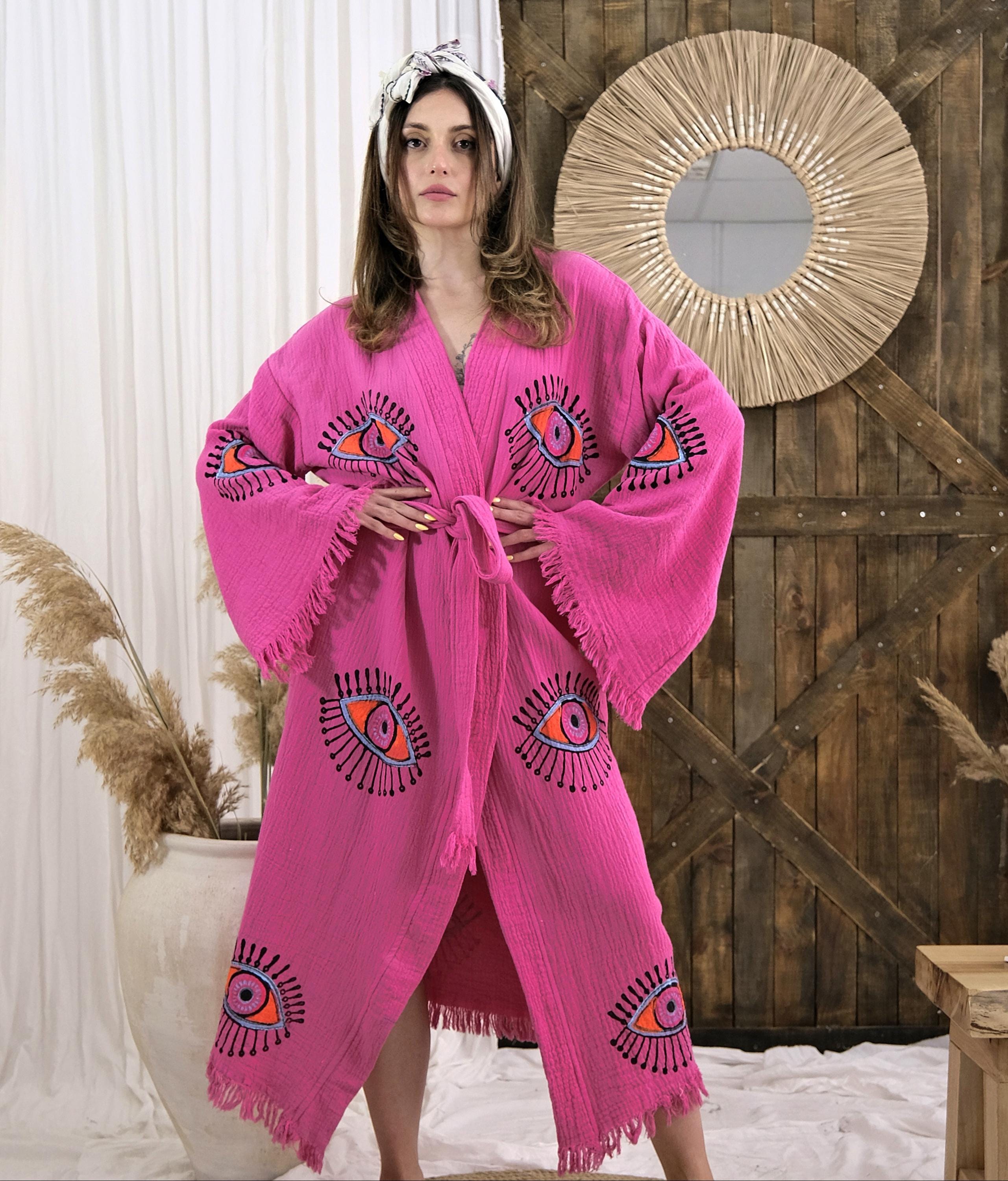 Evil Eye Muslin Cotton Kimono Robe-Colorful
