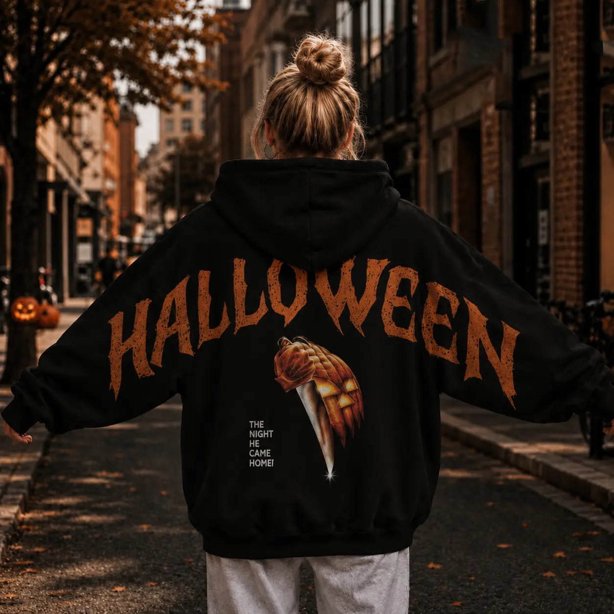 Retro 90's Funny Ghostface Scream Shoulder-to-Shoulder Back Lettering Sweatshirt Hoodie-E