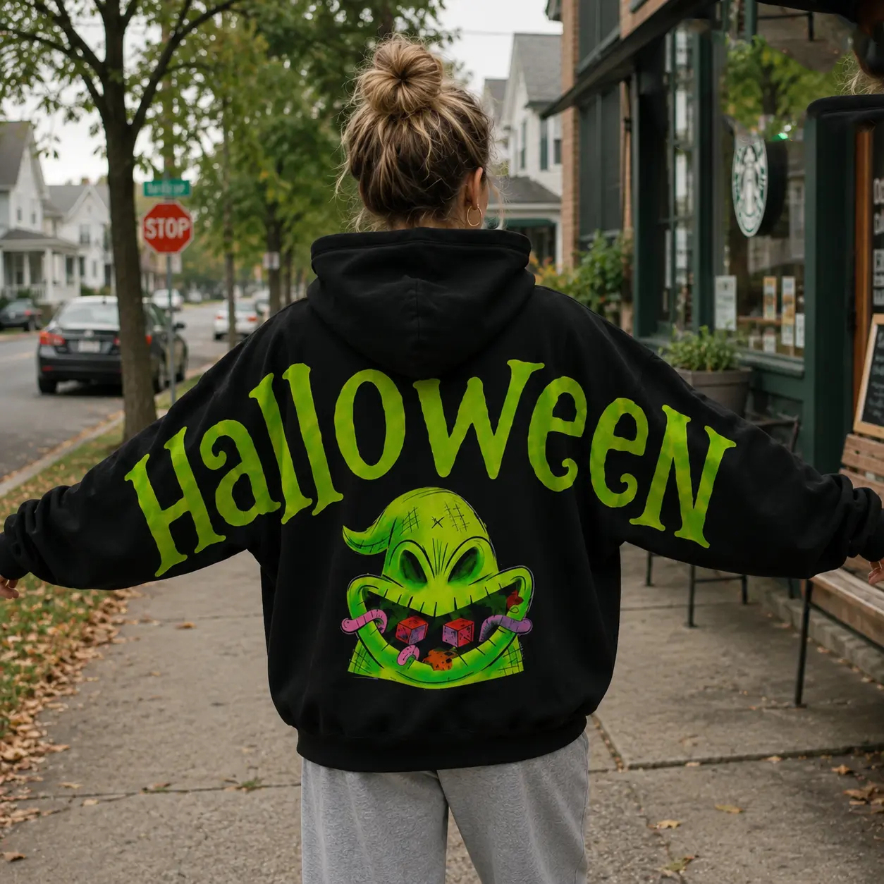 Retro 90's Funny Ghostface Scream Shoulder-to-Shoulder Back Lettering Sweatshirt Hoodie-F