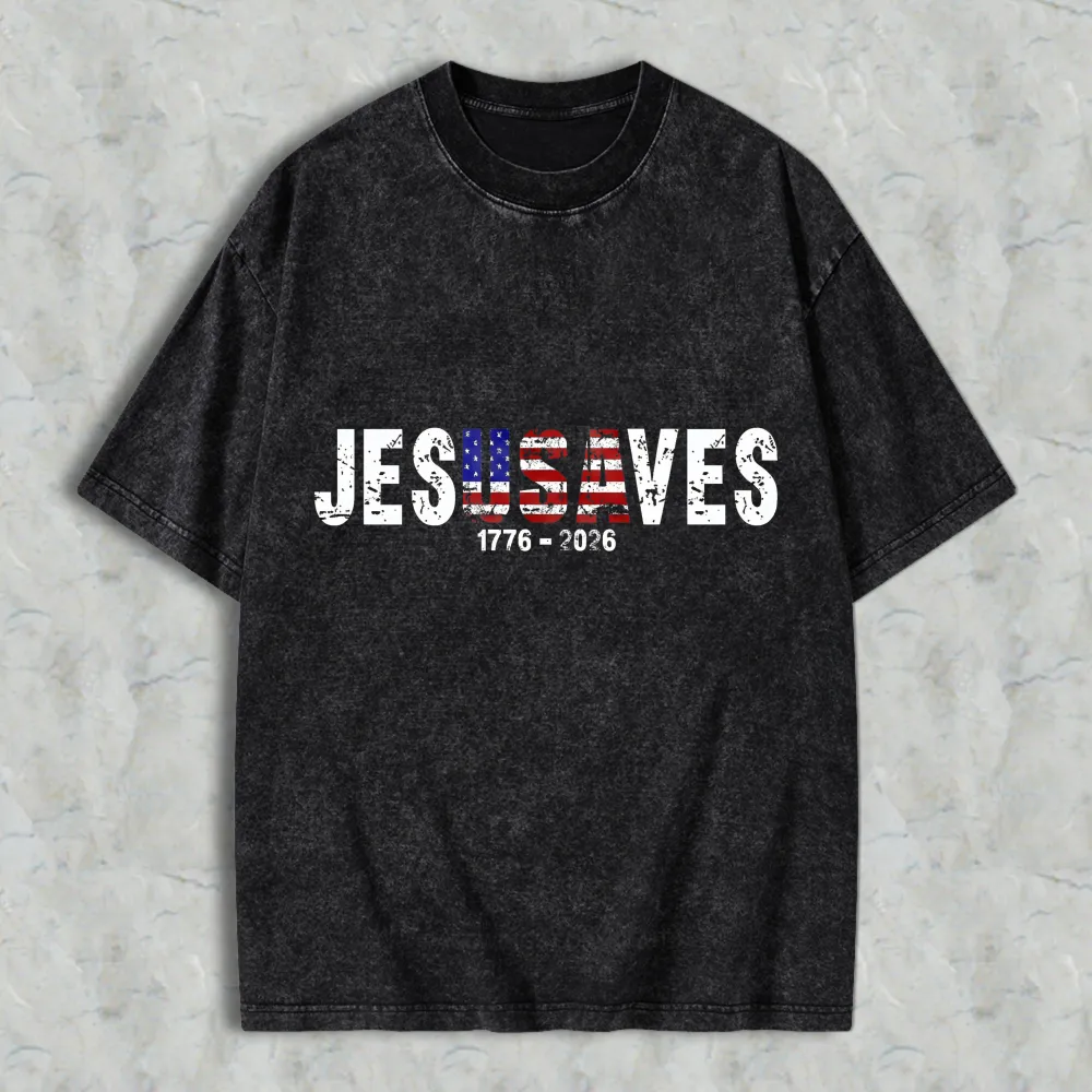Jesus Saves American Flag Design 1776 2026 Washed T-shirt