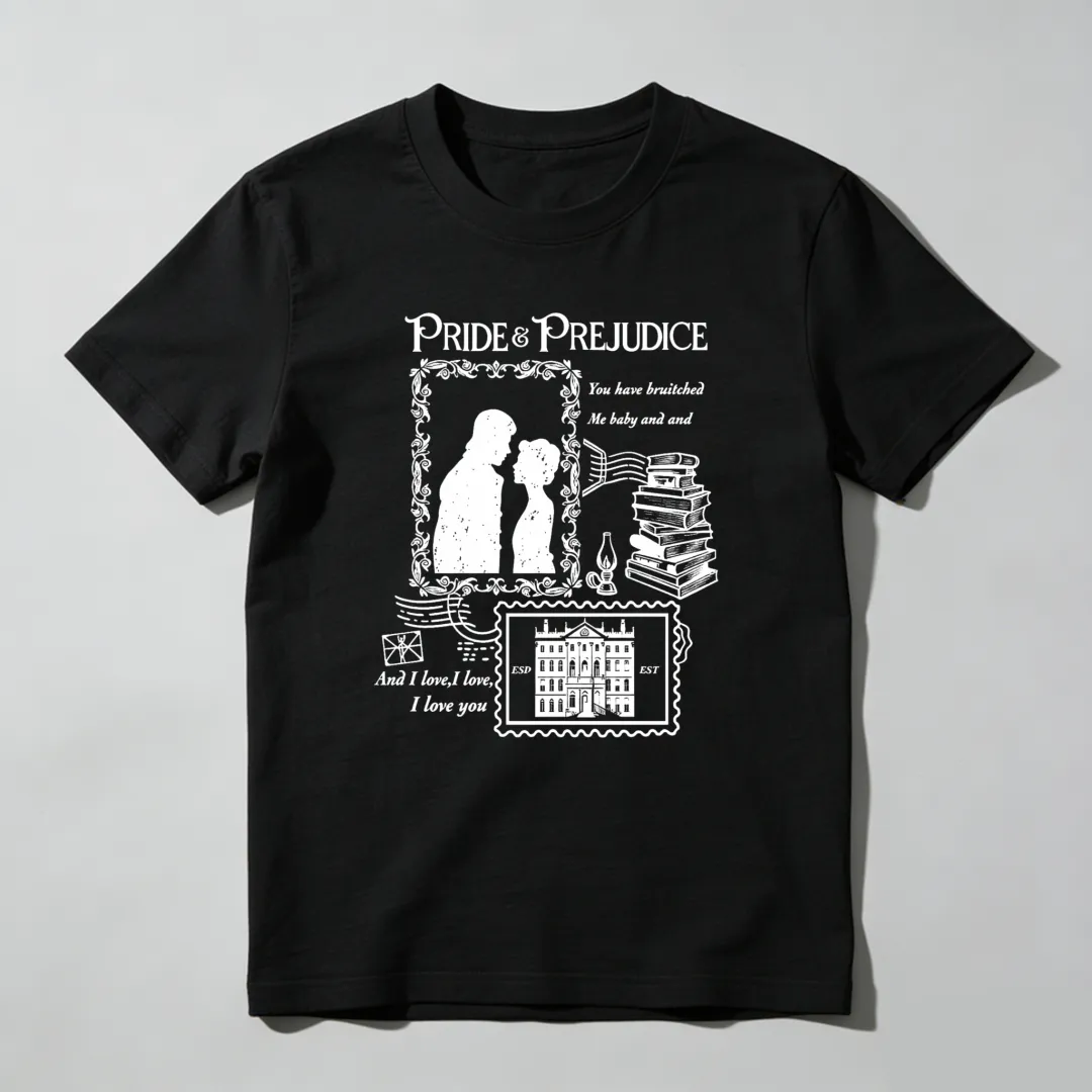 Pride Prejudice Couple Books Mansion Quote Unisex Classic T-shirt