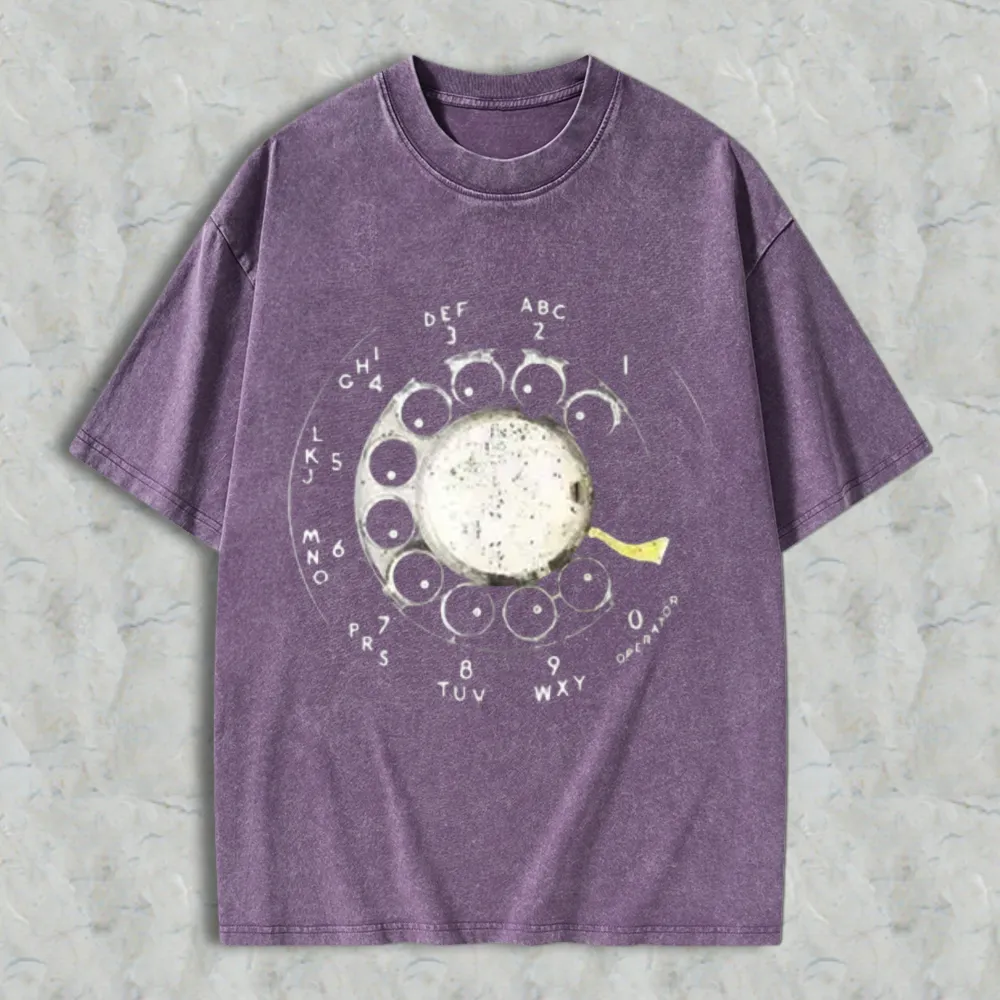 Vintage Rotary Dial Phone Pattern Unisex Washed T-shirt