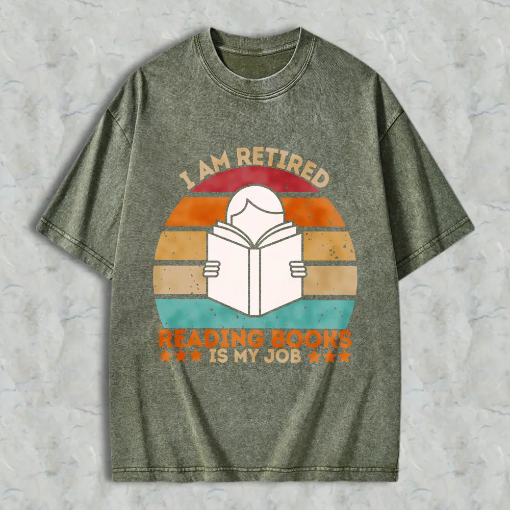 I Am Retired Reading Books Is My Job Vintage Sunburst Design Unisex Washed T-shirt