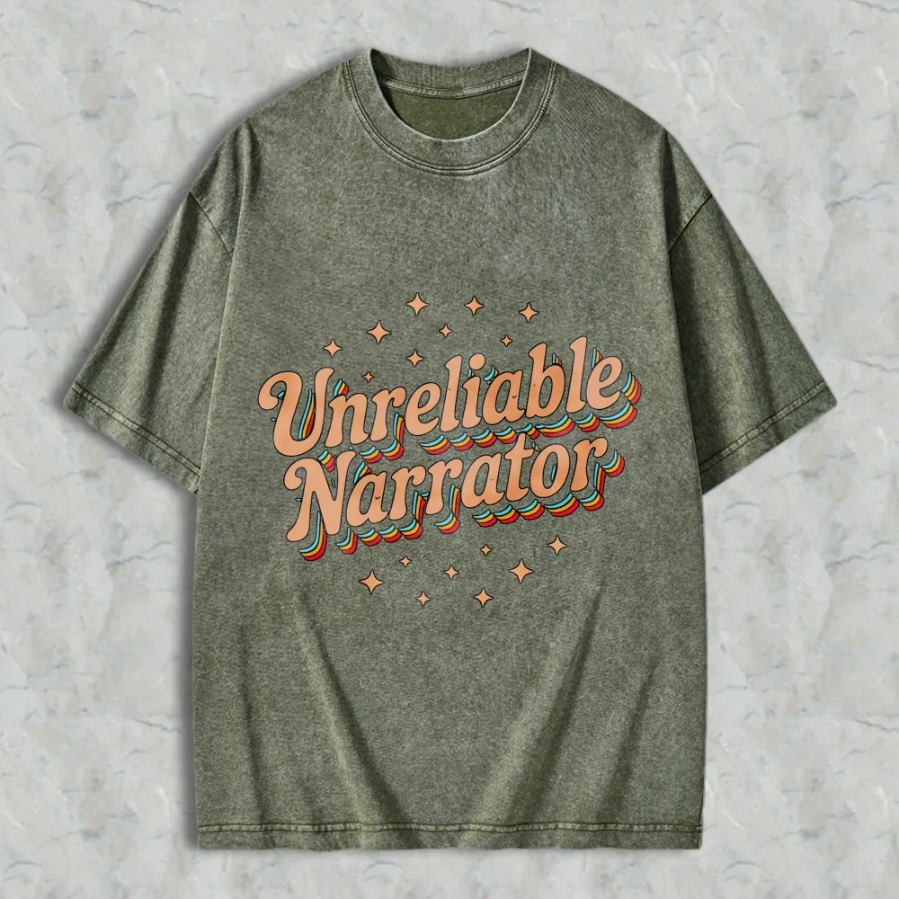 Unreliable Narrator Text With Star Accents Unisex Washed T-shirt