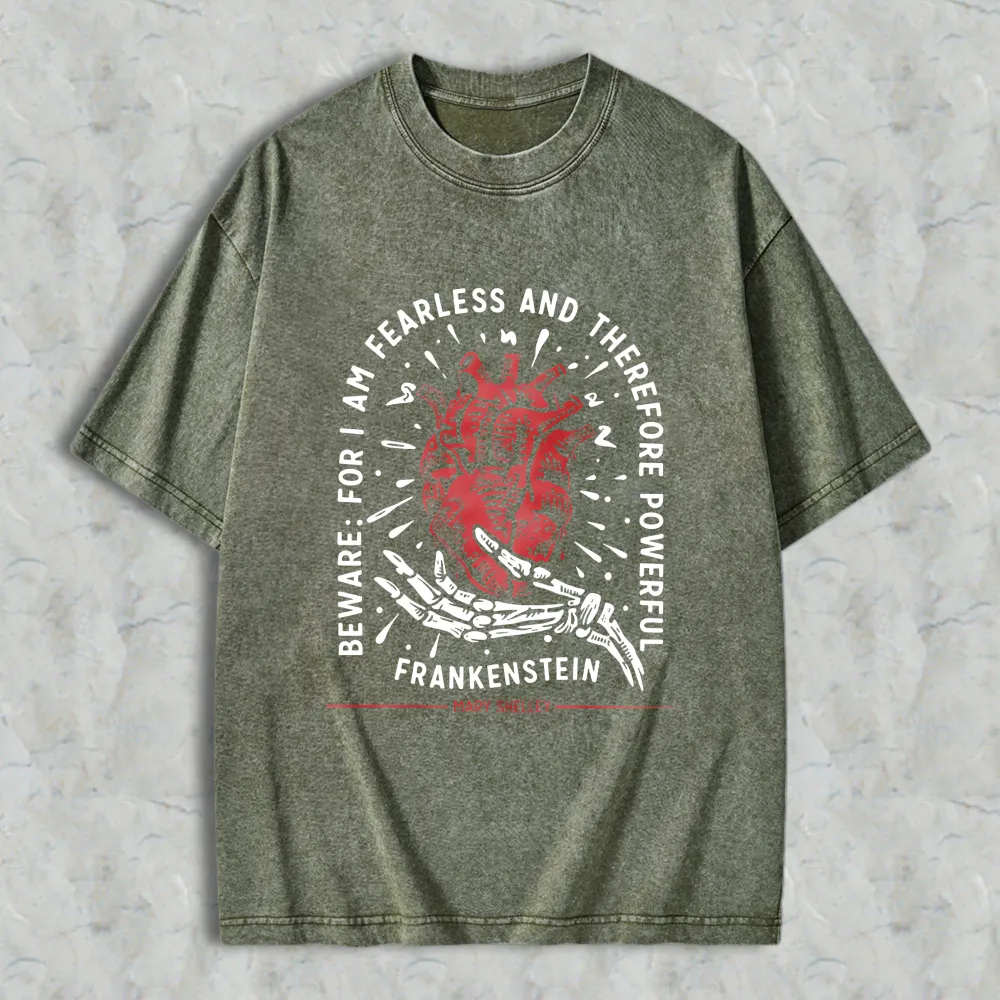 Frankenstein Heart And Skeleton Hand Design With Quote From Mary Shelley Unisex Washed T-shirt