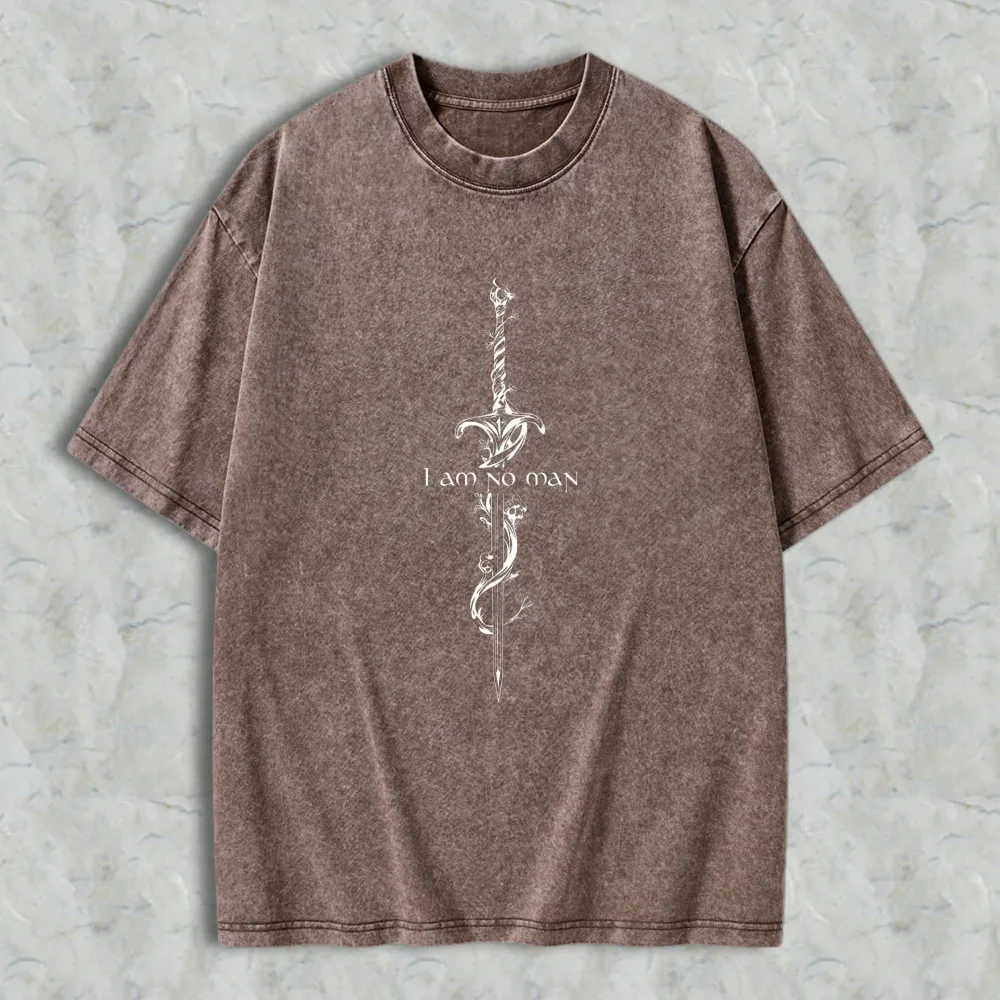 Sword And Vine Design I Am No Man Unisex Washed T-shirt