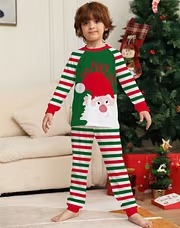 Santa HoHoHo Red & Green Stripes Christmas Matching Family Pajamas