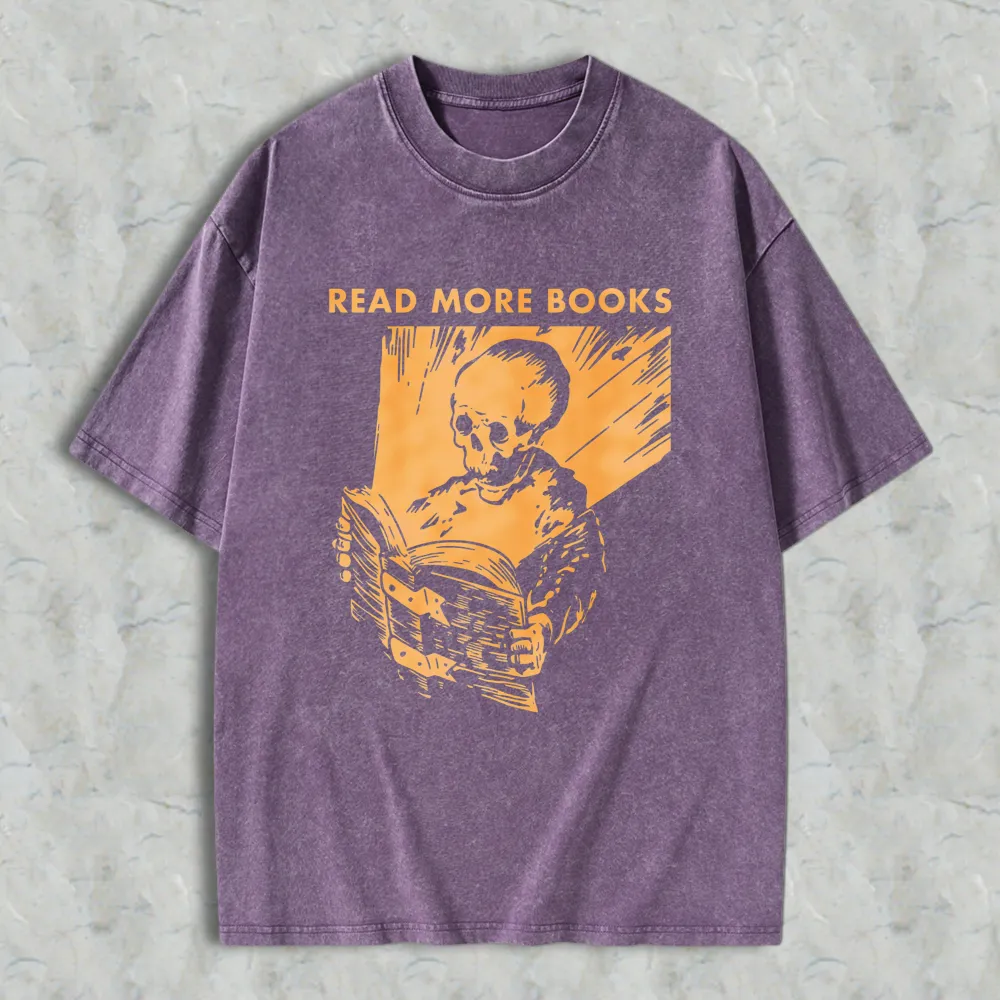 Skeleton Reading Book Read More Books Unisex Washed T-shirt