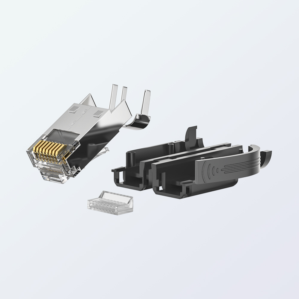 CAT6A RJ45 8P8C FTP Industrial Modular Plug 50U Gold Plated for 6.0–6.95mm Cable
