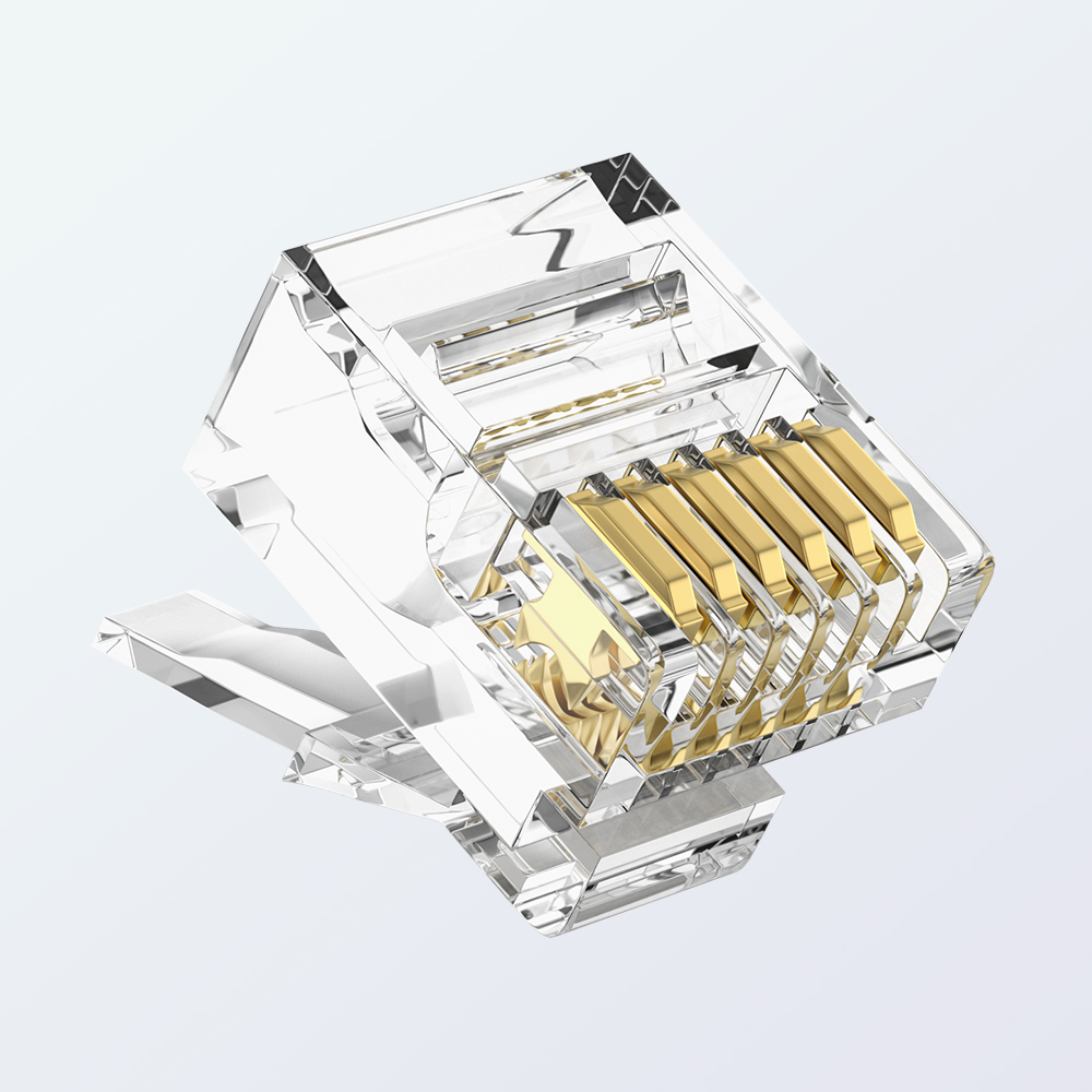 6P6C RJ11 Right Angle Modular Plug UTP 1.0mm Telephone Connector 1U Gold Plated