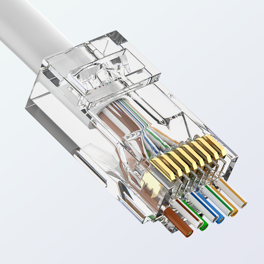 CAT6 RJ45 8P8C UTP Pass-Through Modular Plug 1.1mm Easy Termination 1U Gold Plated