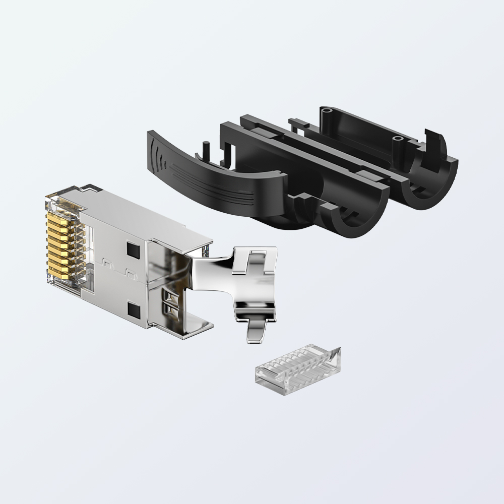 CAT6A RJ45 8P8C FTP Industrial Modular Plug 50U Gold Plated for 6.0–6.95mm Cable