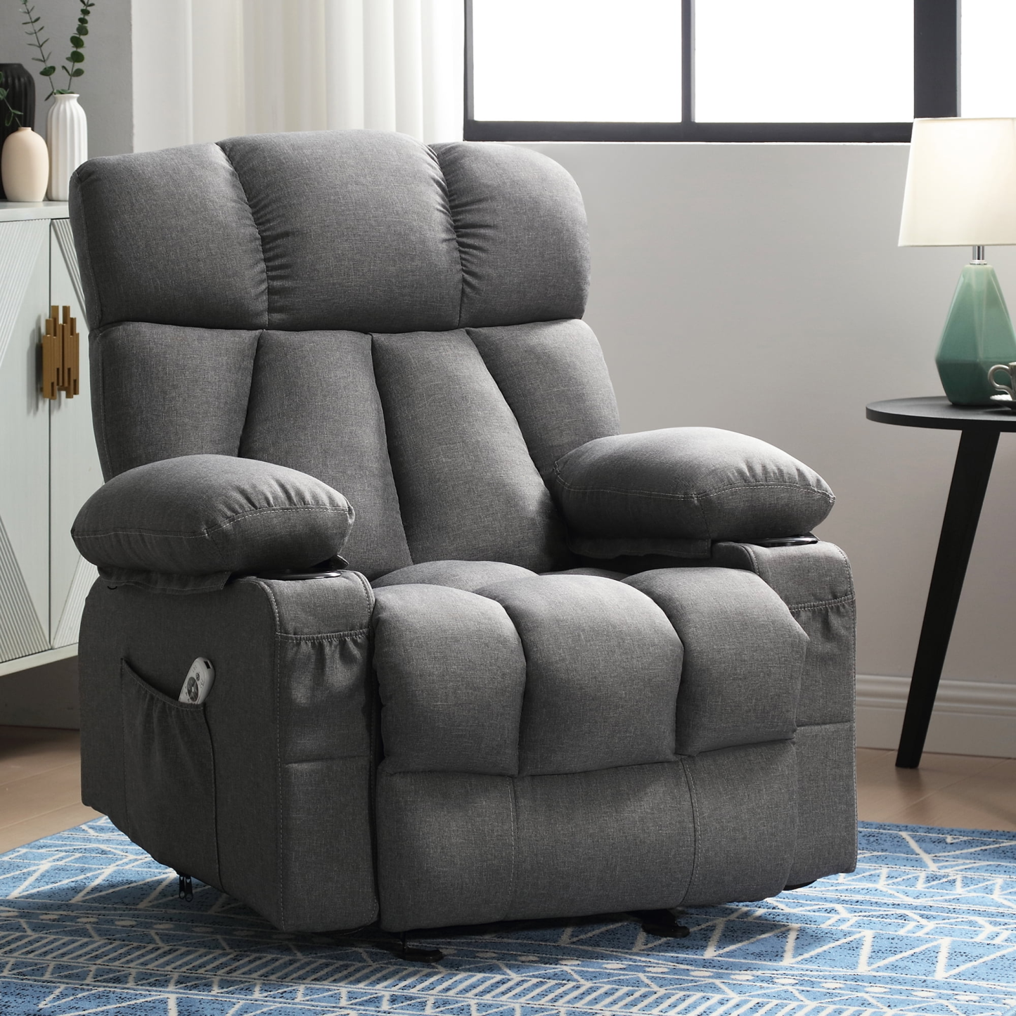 Sillón reclinable manual con terapia de calor y función de masaje, sillón de masaje con mecanismo reclinable de alta resistencia