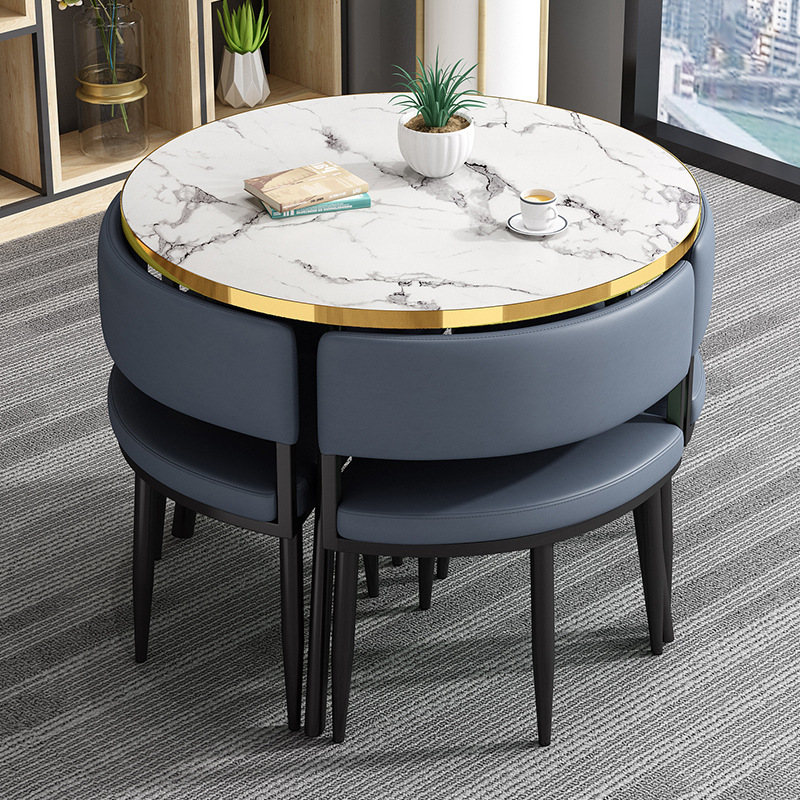 Mesa redonda pequeña y silla combinada para recepción, reuniones, ocio, formación, instituciones, mesa y silla para balcón, pequeña.