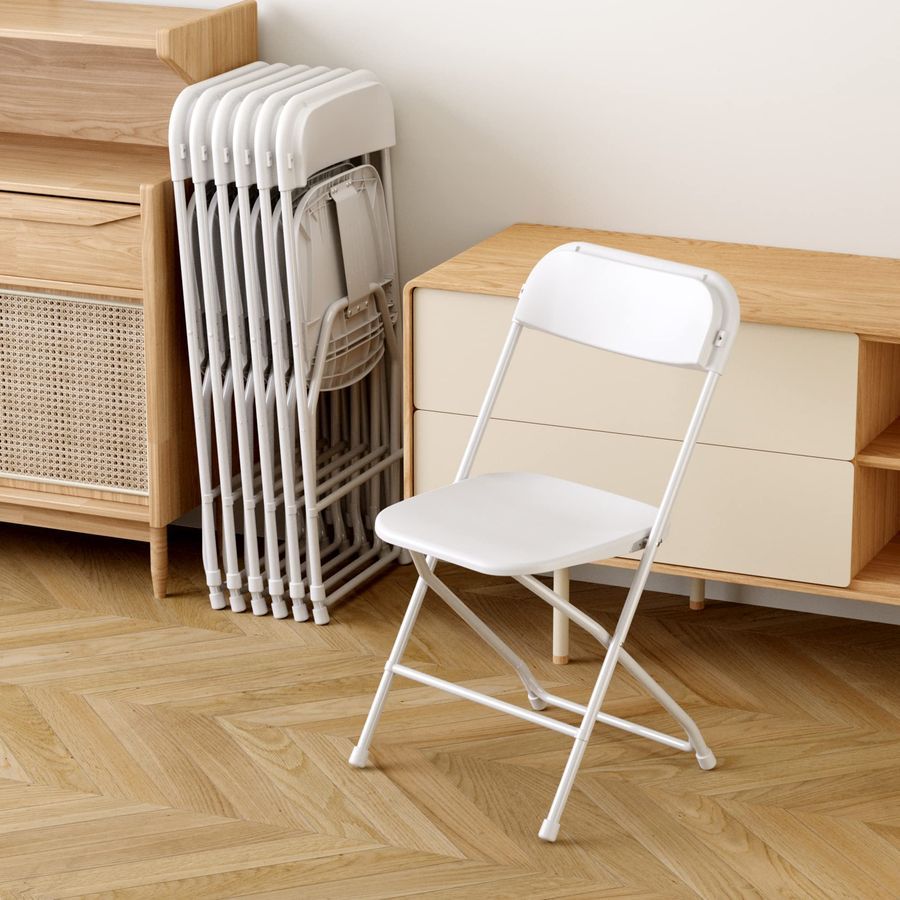 Paquete de 10 sillas plegables de plástico, capacidad de 300 lb, silla comercial portátil con estructura de acero para el hogar, la oficina, la boda, la fiesta en interiores o exteriores