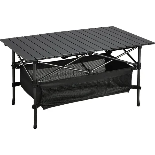 Mesa de playa enrollable ultracompacta, portátil y liviana con amplio espacio de almacenamiento y bolsa de transporte, ideal para acampar, hacer picnics y viajar.