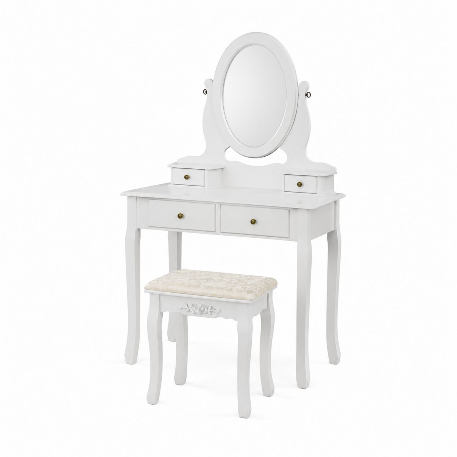 Frisiertisch Set mit Spiegel und Hocker Weiß Holz