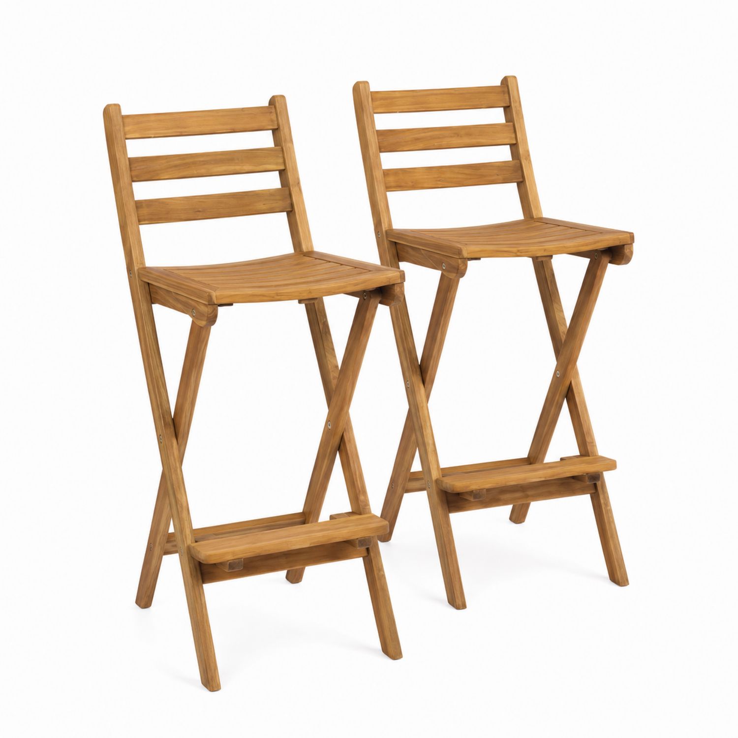 2er Set Klappbare Barstühle aus Teakholz, 110 cm