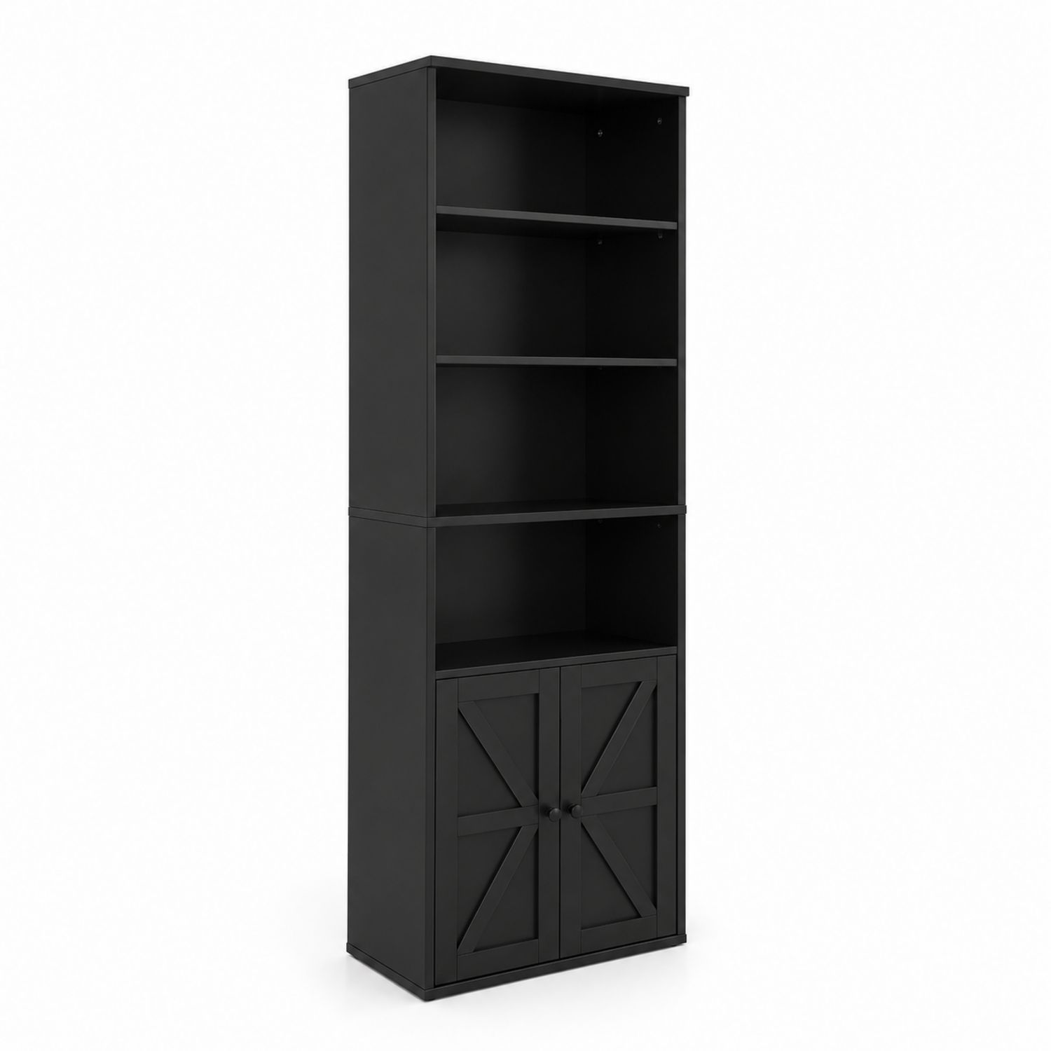 Schwarzes Bücherregal mit Türen MDF 180x60x30 cm