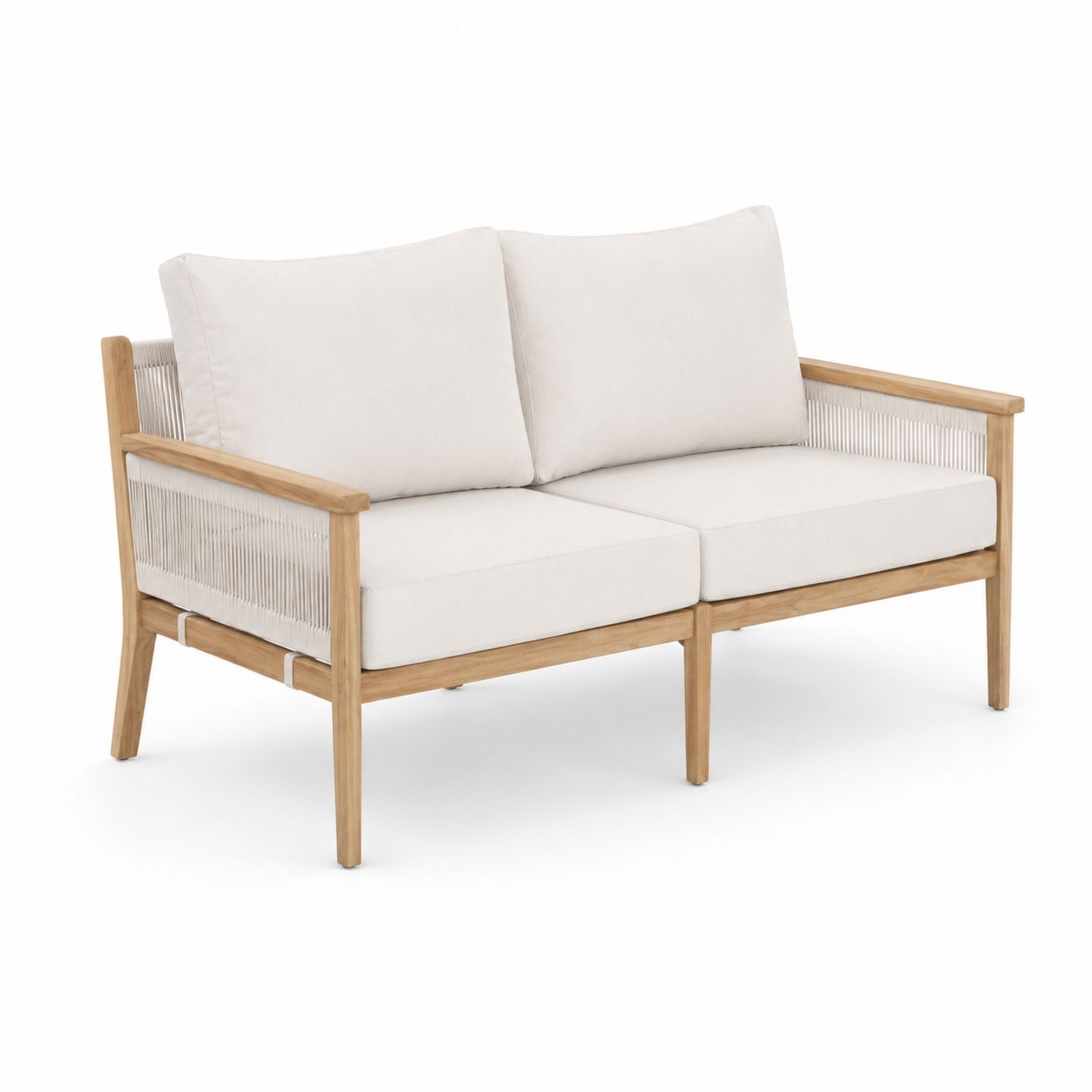 Zweisitzer Outdoor Sofa Eukalyptusholz Polyester Beige