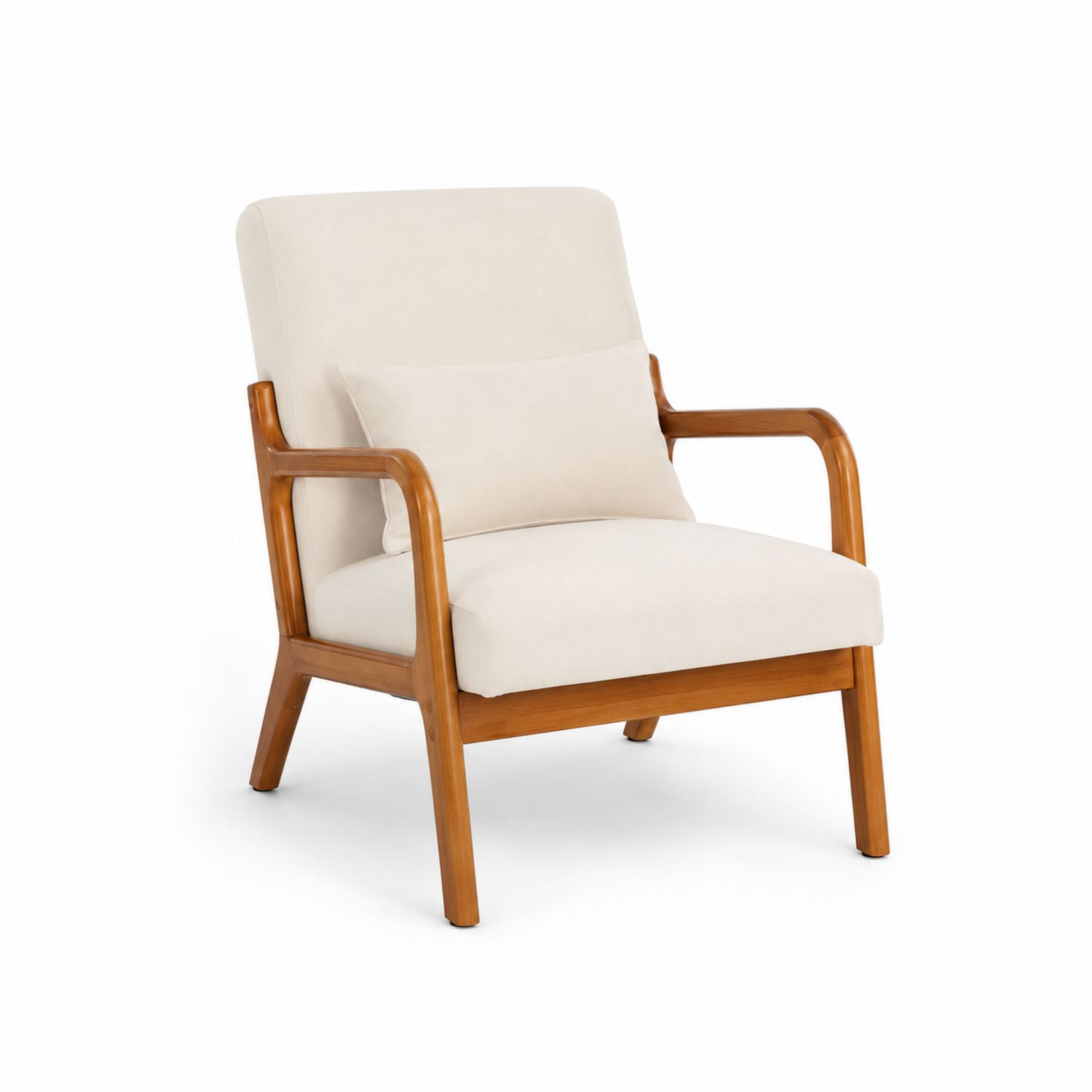 Polstersessel aus Holz mit Polyesterstoff inklusive Kissen Beige