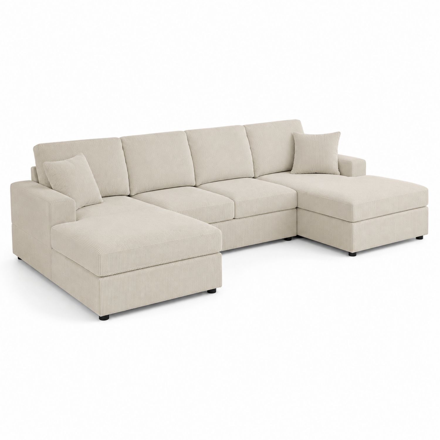 Modulares Ecksofa mit Hocker, Cord, Beige