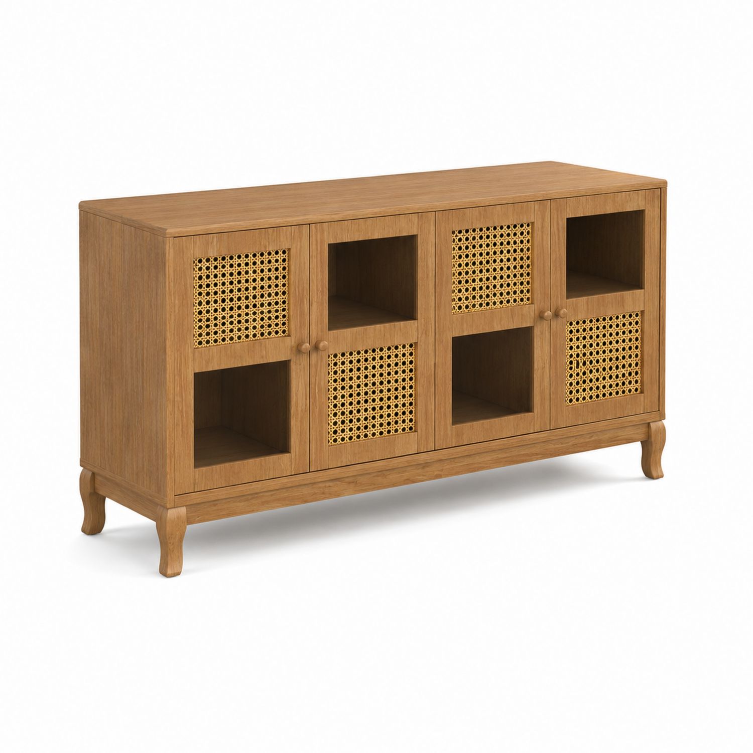 Sideboard aus Holz mit Rattanfronten, 120x40x80cm