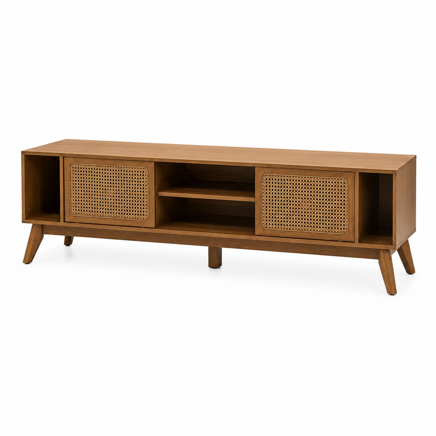 TV-Schrank aus Holz mit Rattanfronten 150x40x50 cm Braun