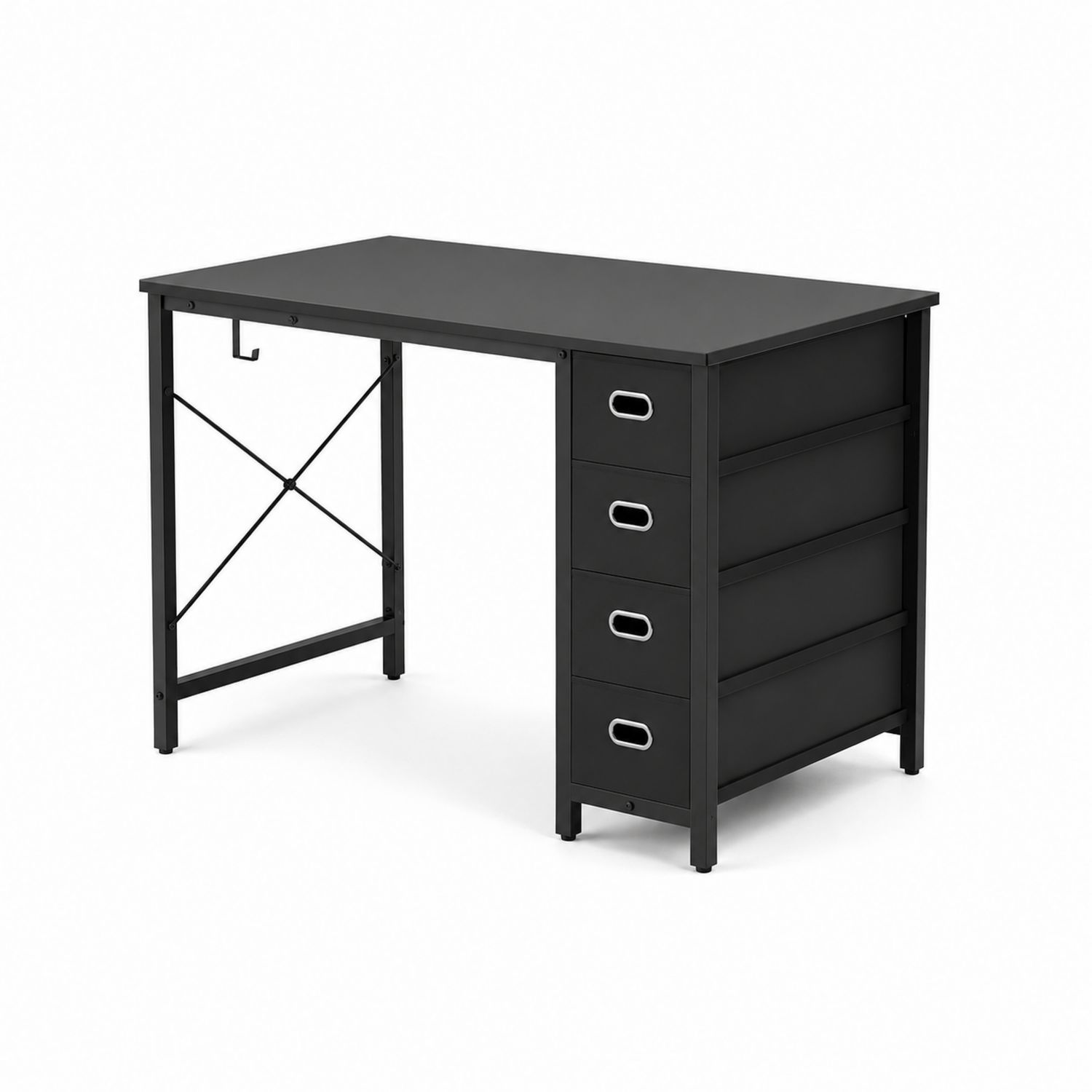 Stahlschreibtisch mit 4 Schubladen Schwarz