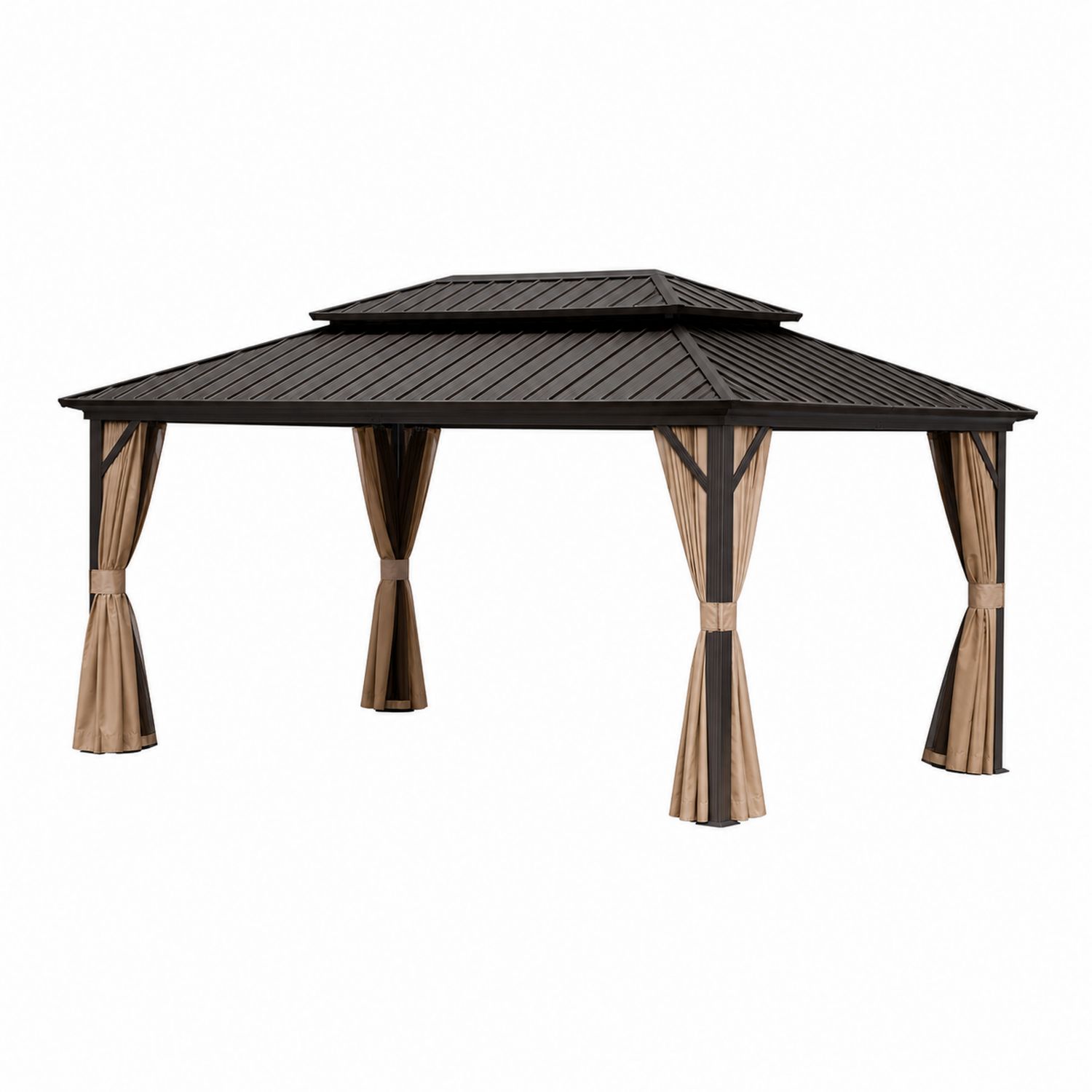 Pavillon Aluminium 3x4m Polycarbonat mit Vorhängen Braun/Schwarz